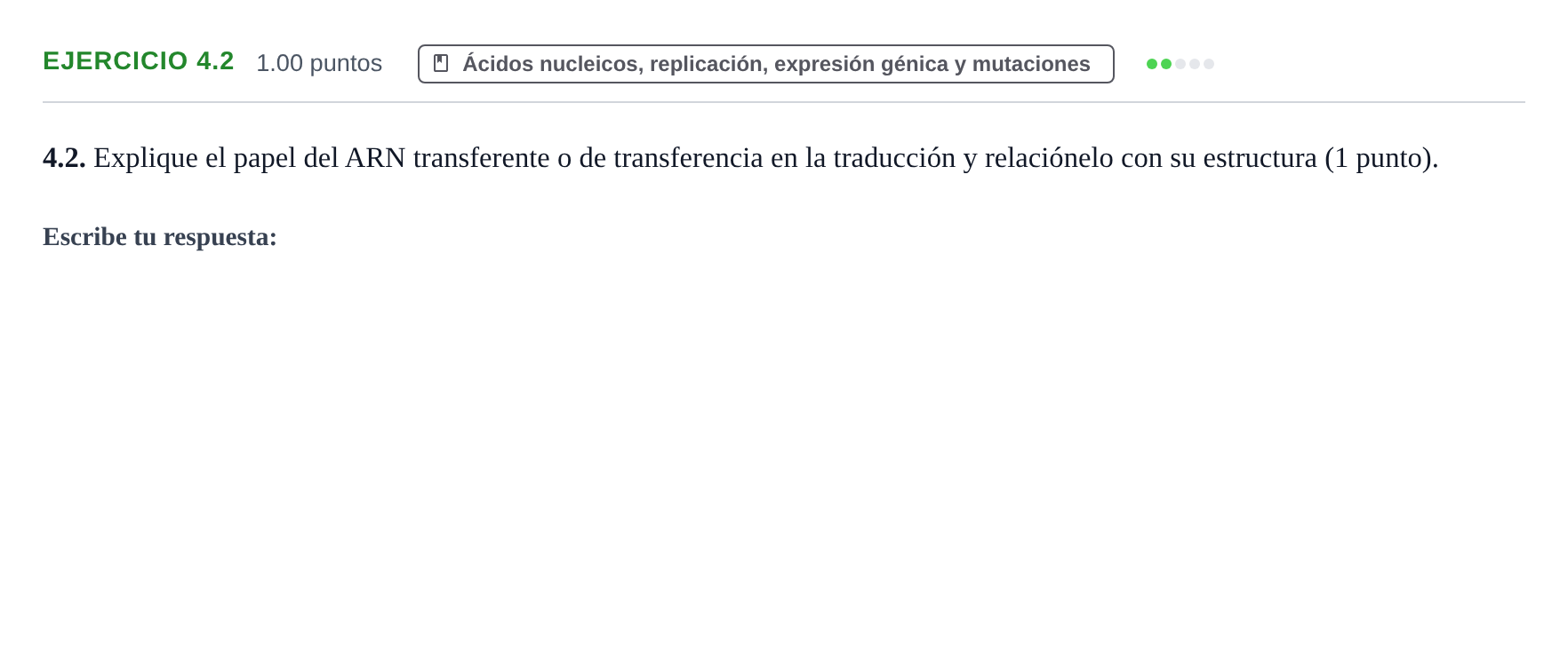 Enunciado: Ejercicio 4.2 · Biología PAU Murcia Extraordinaria 2022