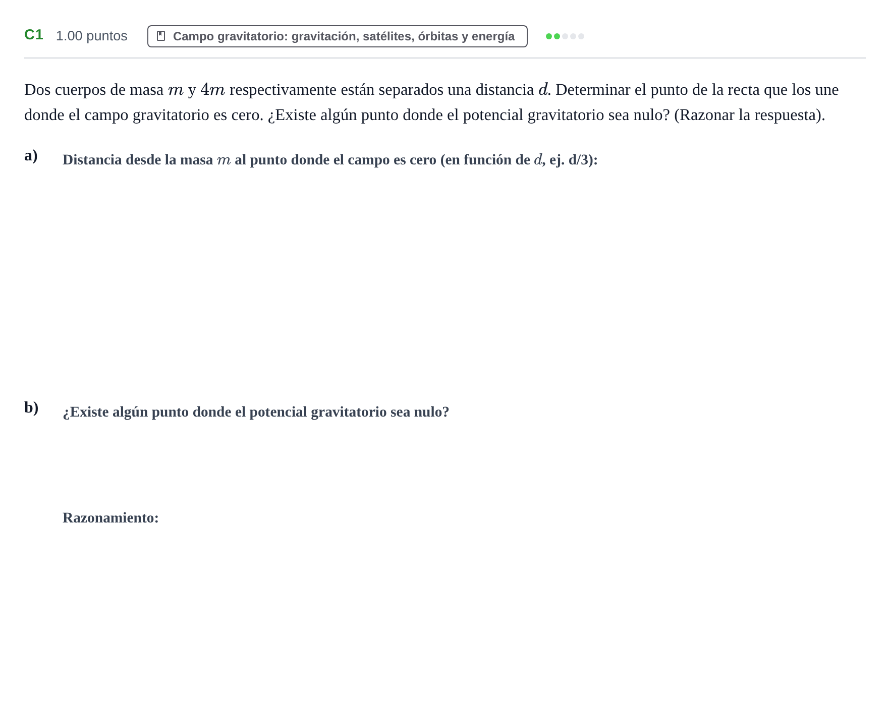 Enunciado: Ejercicio C1 · Física PAU Murcia Extraordinaria 2022