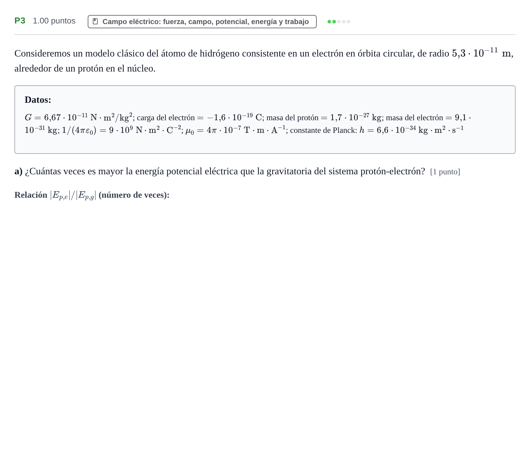 Enunciado: Ejercicio P3 - Campo eléctrico · Física PAU Murcia Extraordinaria 2022