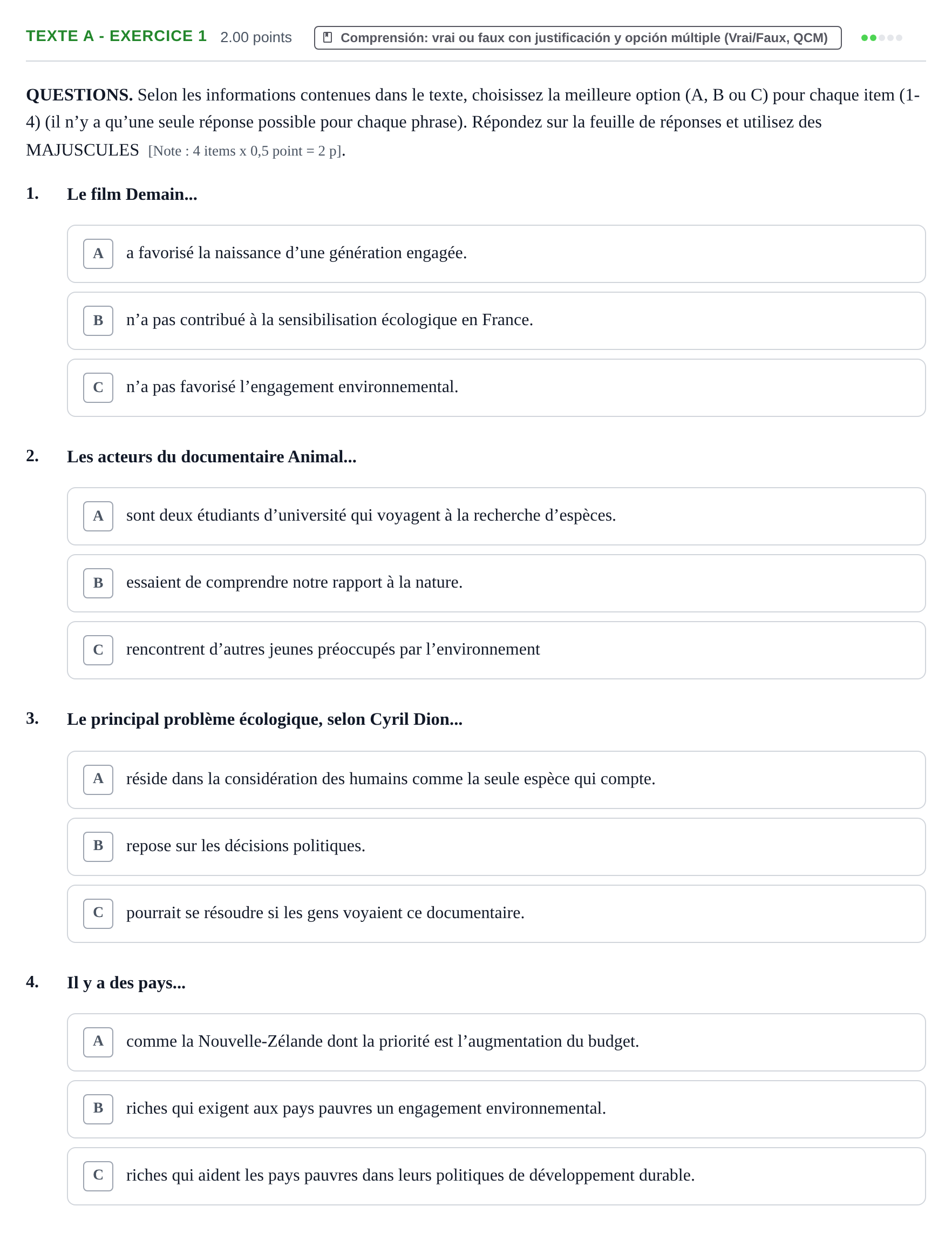 Enunciado: Ejercicio Texte A - Exercice 1 · Francés PAU Murcia Extraordinaria 2022