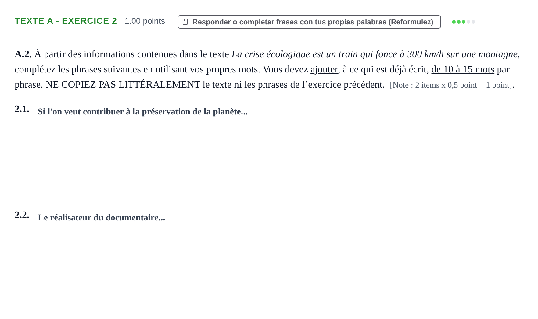Enunciado: Ejercicio Texte A - Exercice 2 · Francés PAU Murcia Extraordinaria 2022