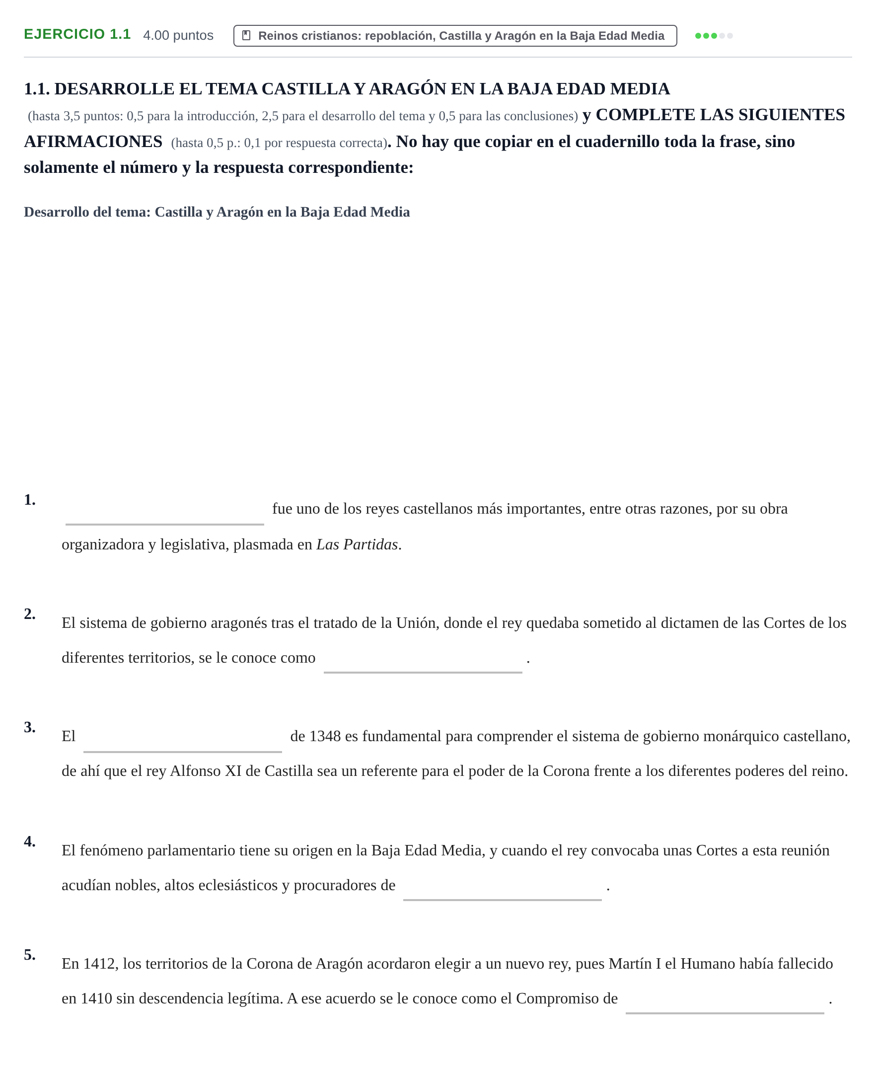 Enunciado: Ejercicio 1.1 · Historia de España PAU Murcia Extraordinaria 2022