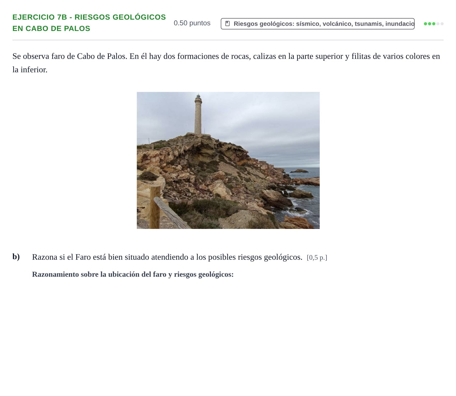 Enunciado: Ejercicio 7b - Riesgos geológicos en Cabo de Palos · Geología y Ciencias Ambientales PAU Murcia Extraordinaria 2022