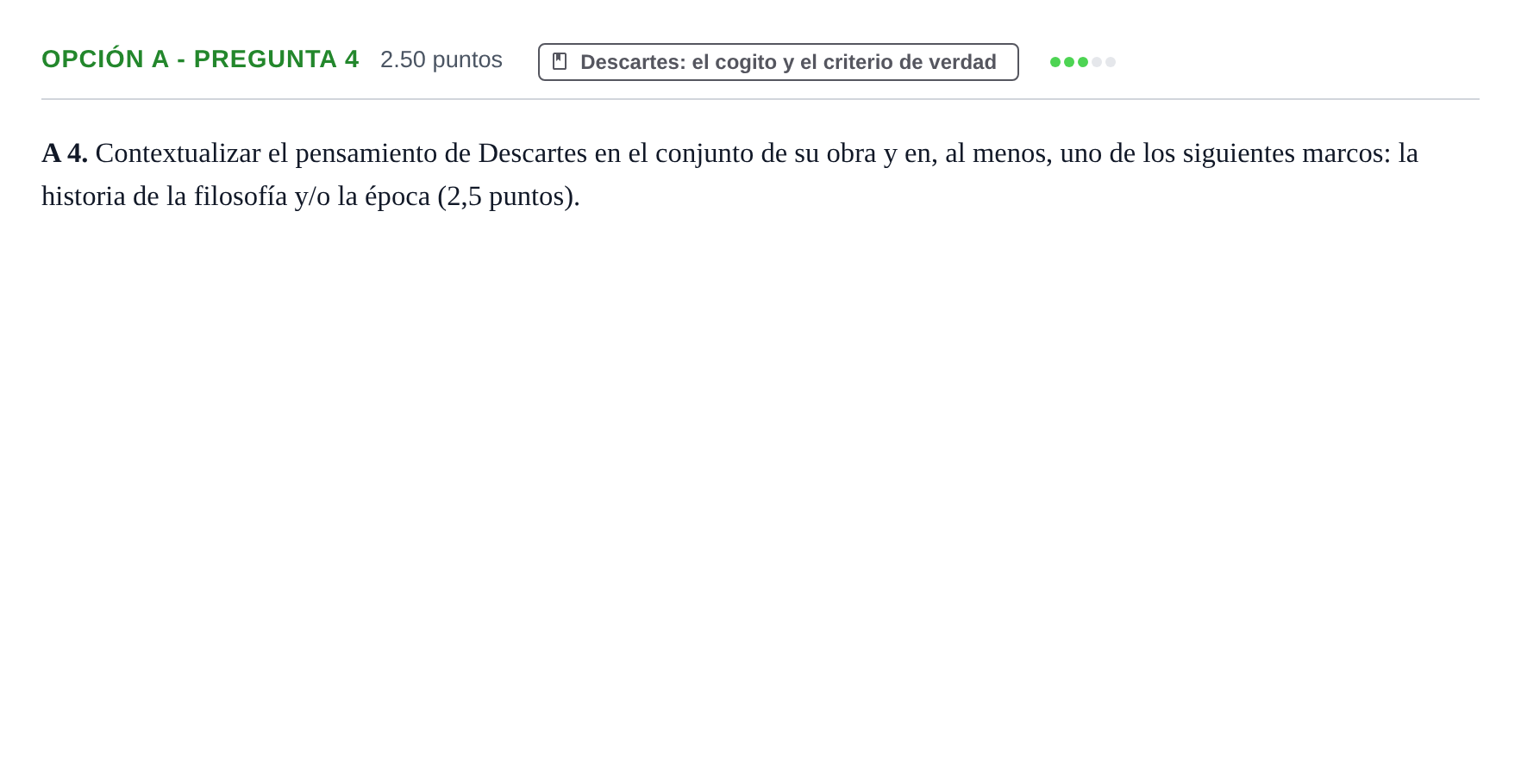 Enunciado: Opción A - Pregunta 4 · Historia de la Filosofía PAU Murcia Extraordinaria 2022