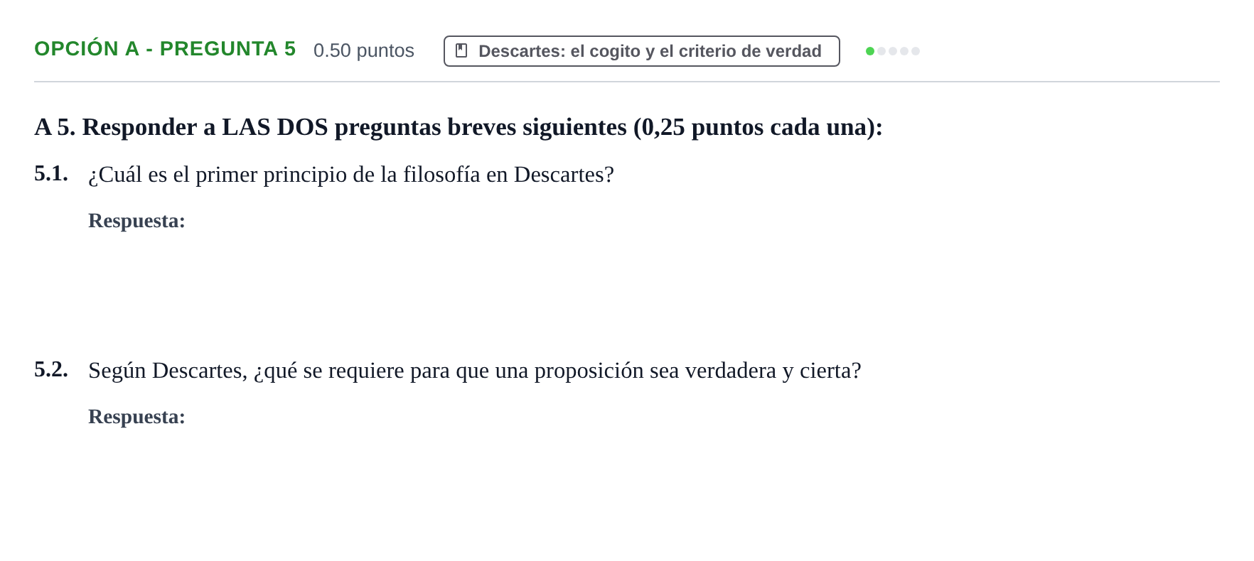 Enunciado: Opción A - Pregunta 5 · Historia de la Filosofía PAU Murcia Extraordinaria 2022