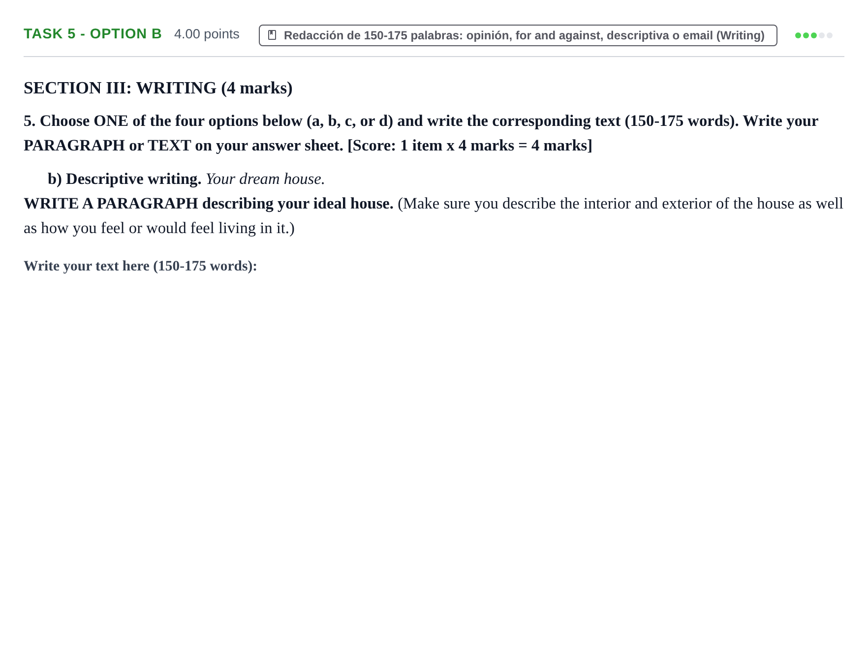 Enunciado: Task 5 - Option b · Inglés PAU Murcia Extraordinaria 2022
