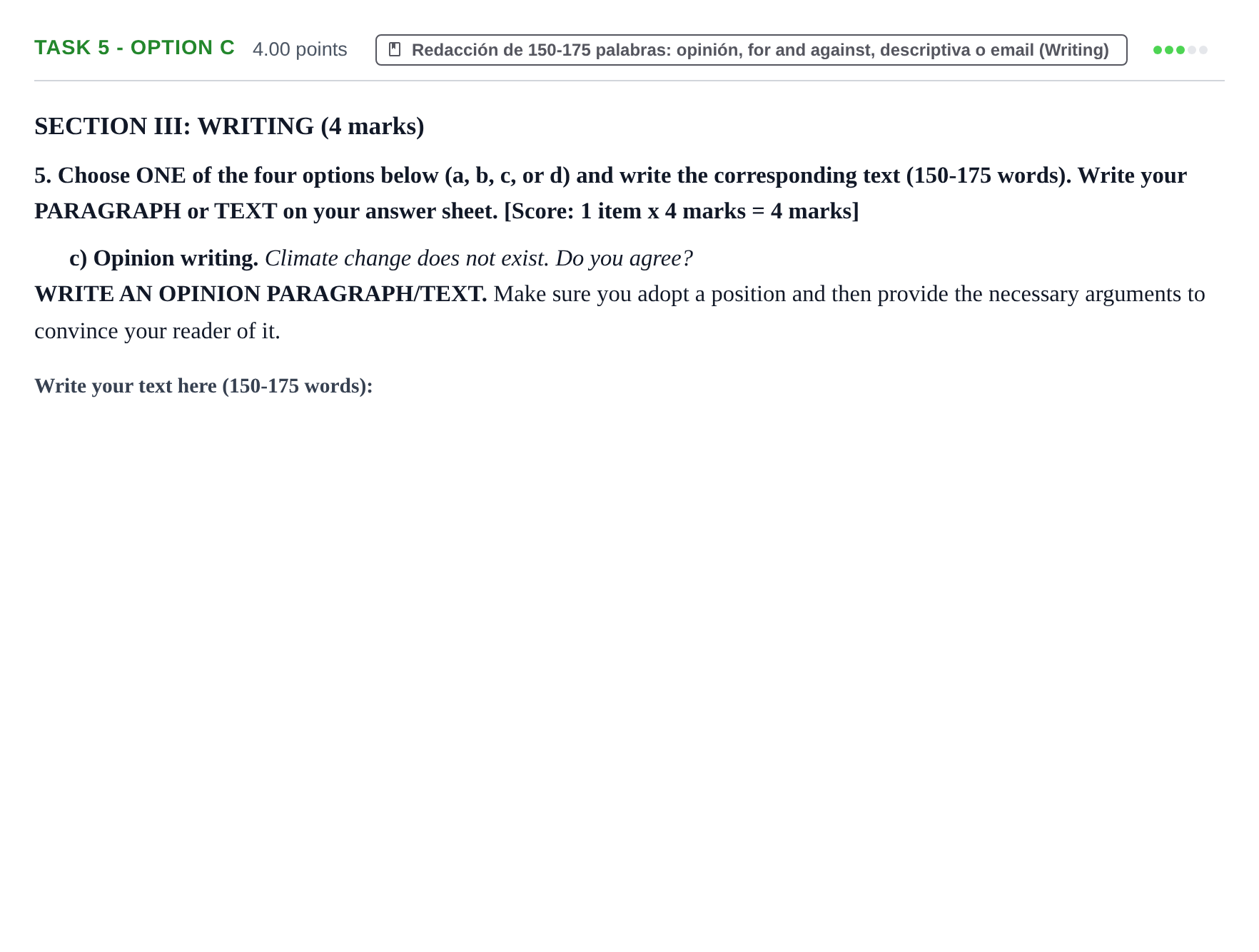 Enunciado: Task 5 - Option c · Inglés PAU Murcia Extraordinaria 2022