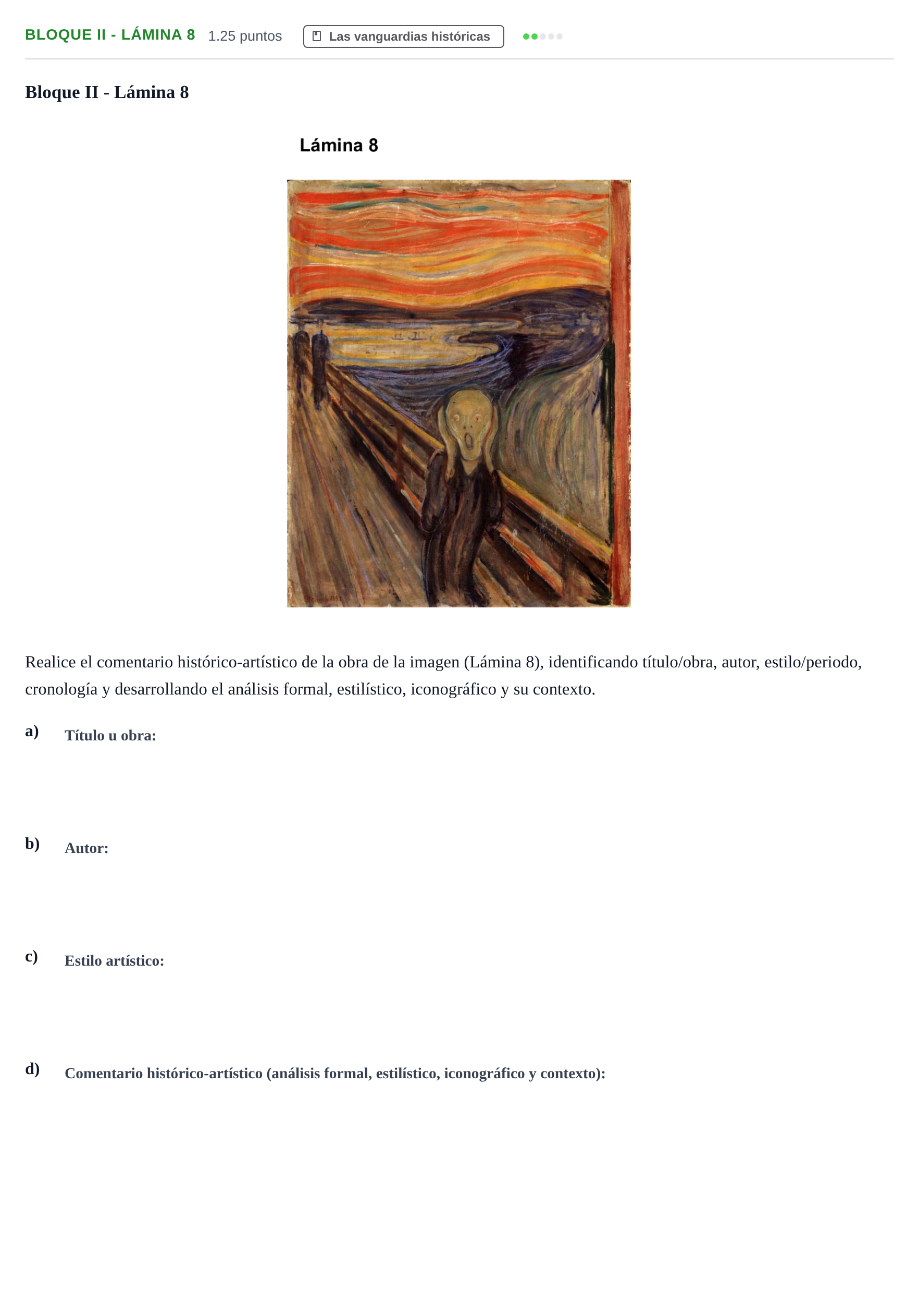Enunciado: Bloque II - Lámina 8 · Historia del Arte PAU Murcia Extraordinaria 2022