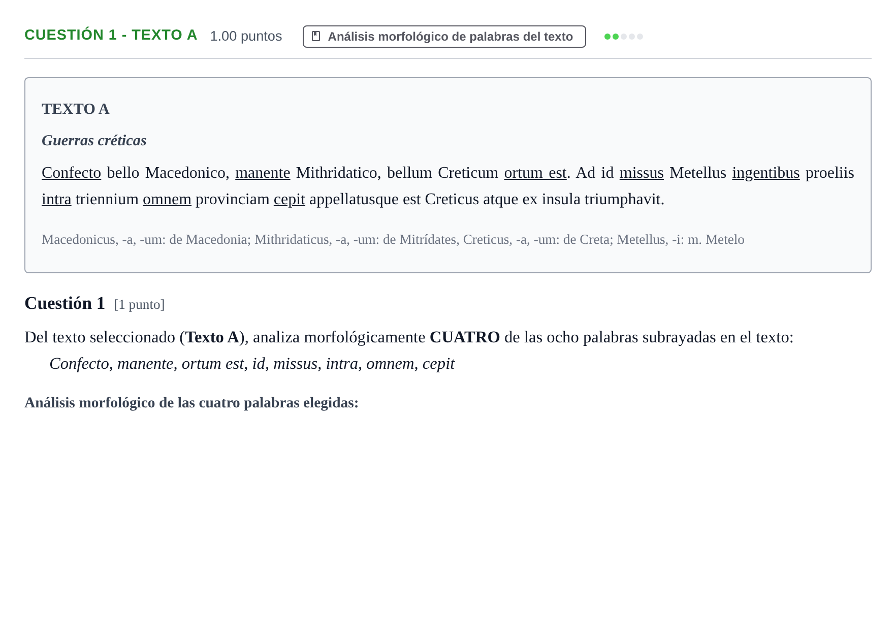 Enunciado: Cuestión 1 - Texto A · Latín II PAU Murcia Extraordinaria 2022