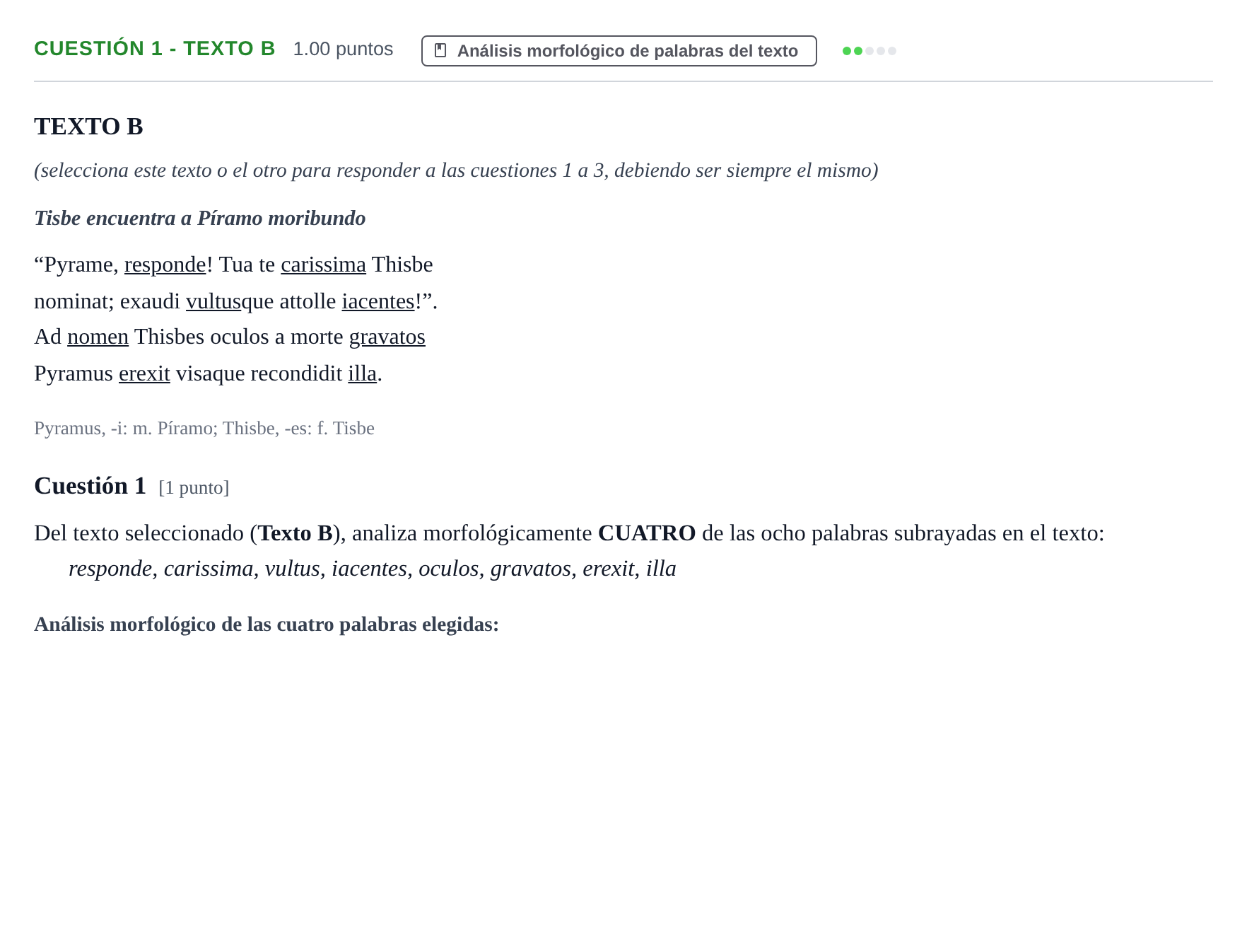 Enunciado: Cuestión 1 - Texto B · Latín II PAU Murcia Extraordinaria 2022