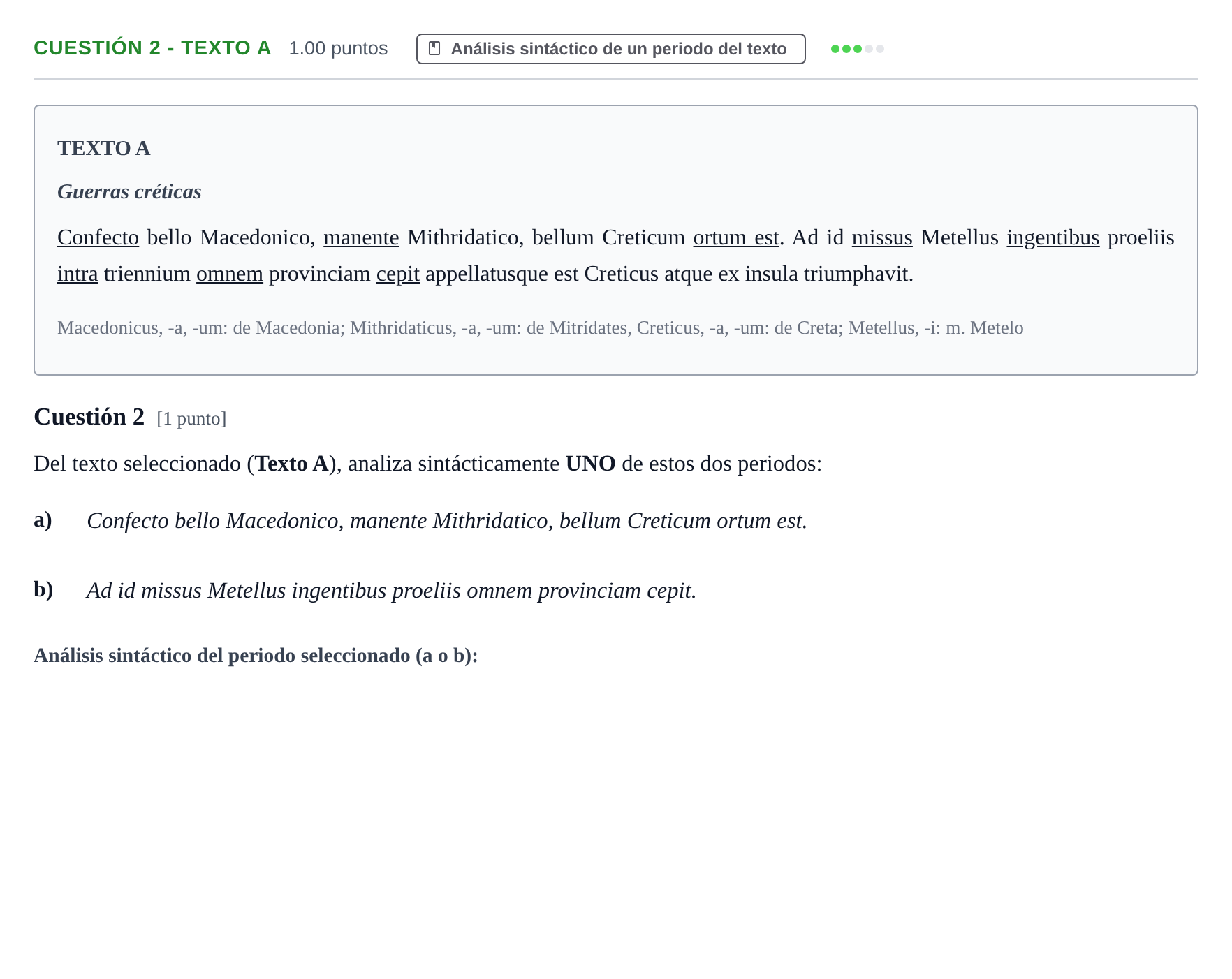 Enunciado: Cuestión 2 - Texto A · Latín II PAU Murcia Extraordinaria 2022