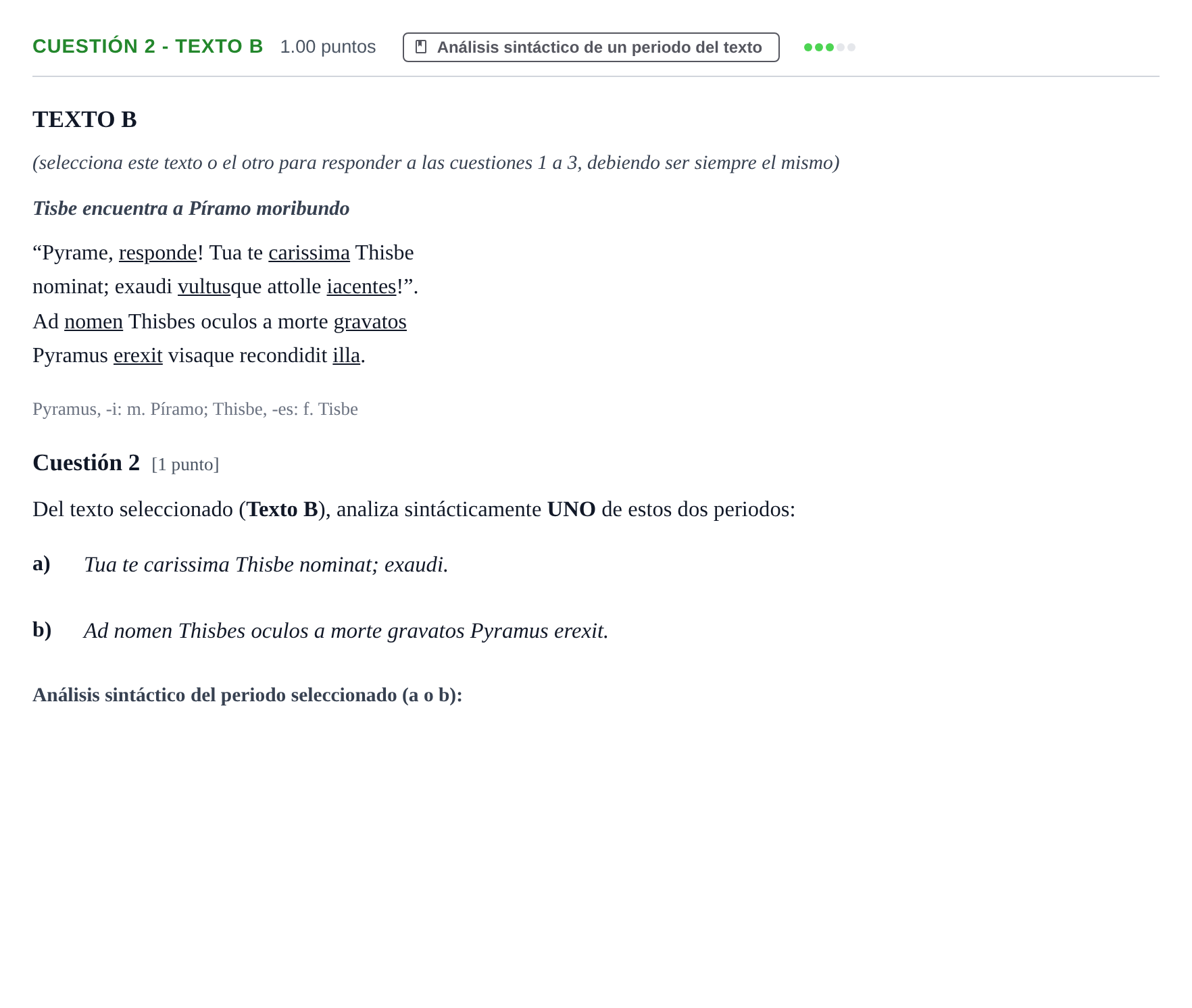 Enunciado: Cuestión 2 - Texto B · Latín II PAU Murcia Extraordinaria 2022