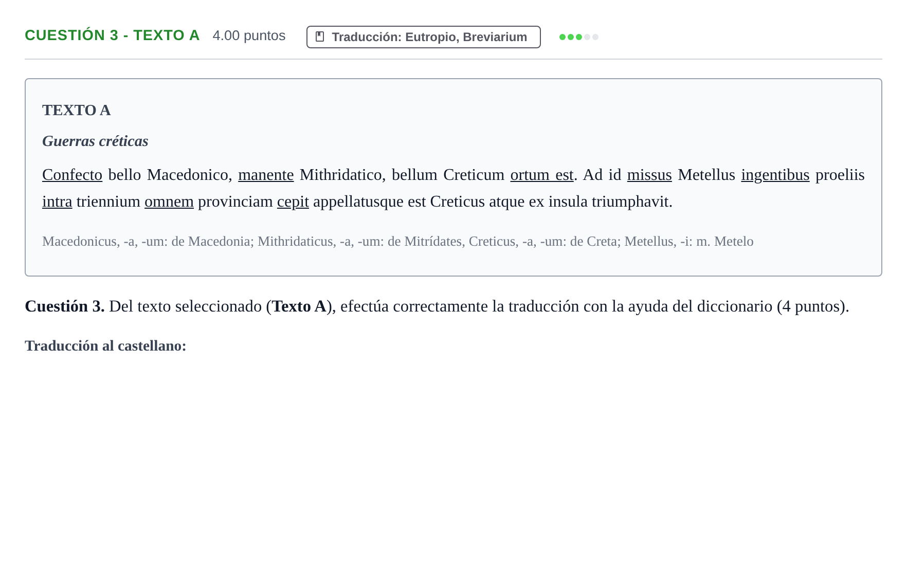 Enunciado: Cuestión 3 - Texto A · Latín II PAU Murcia Extraordinaria 2022