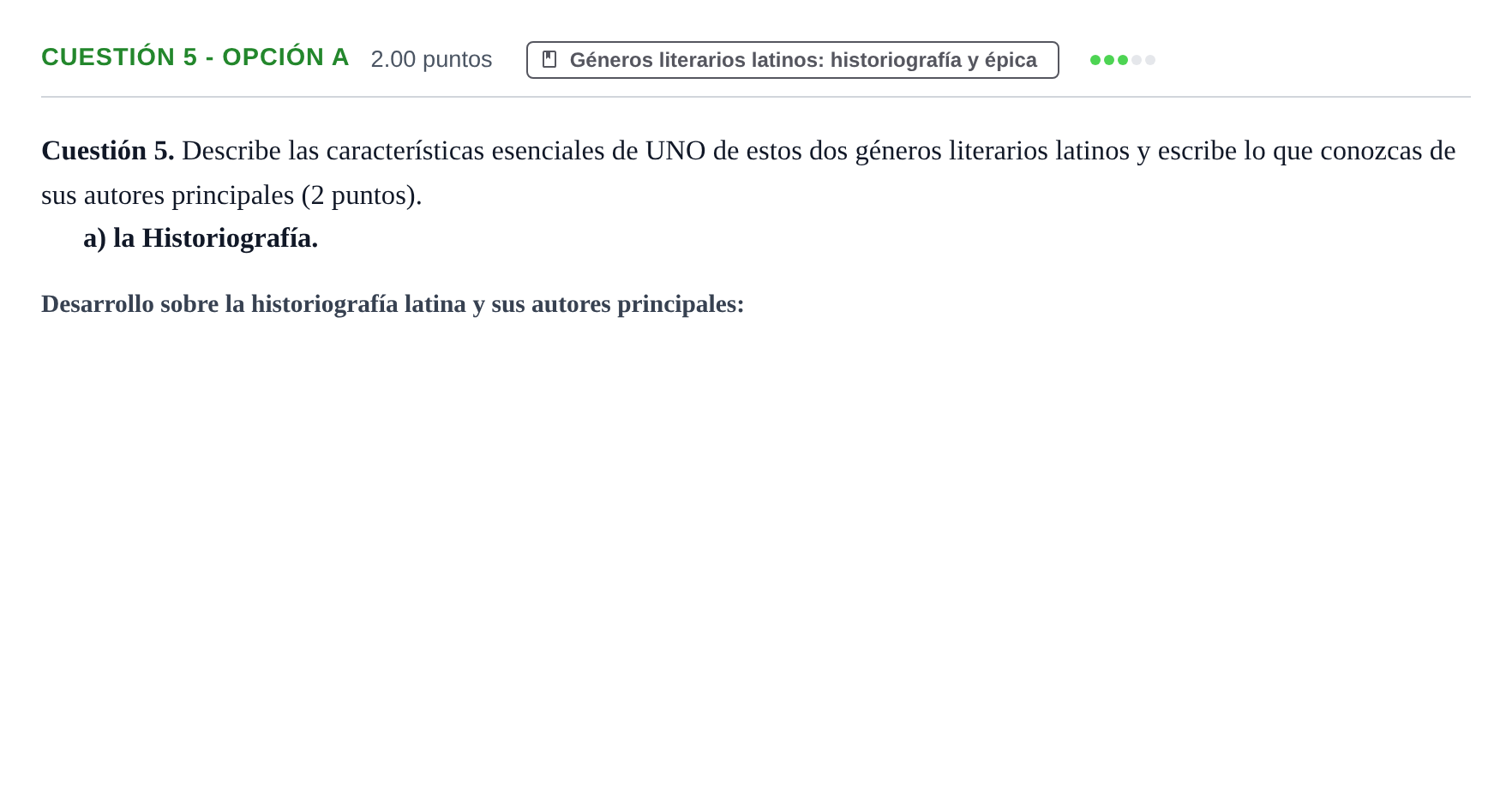 Enunciado: Cuestión 5 - Opción a · Latín II PAU Murcia Extraordinaria 2022