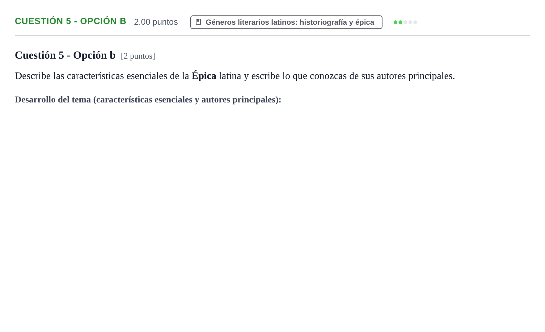 Enunciado: Cuestión 5 - Opción b · Latín II PAU Murcia Extraordinaria 2022