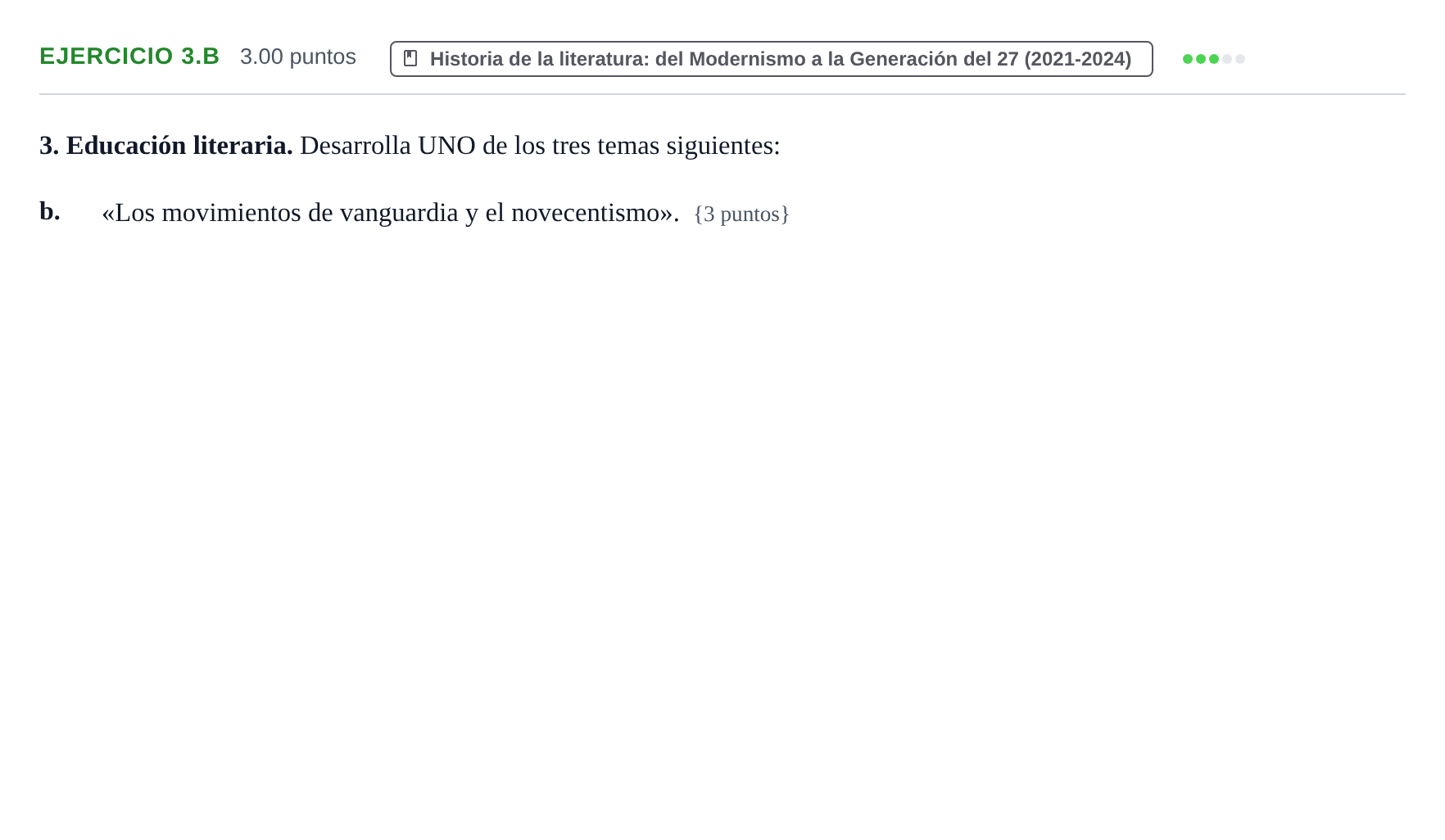 Enunciado: Ejercicio 3.b · Lengua Castellana y Literatura II PAU Murcia Extraordinaria 2022
