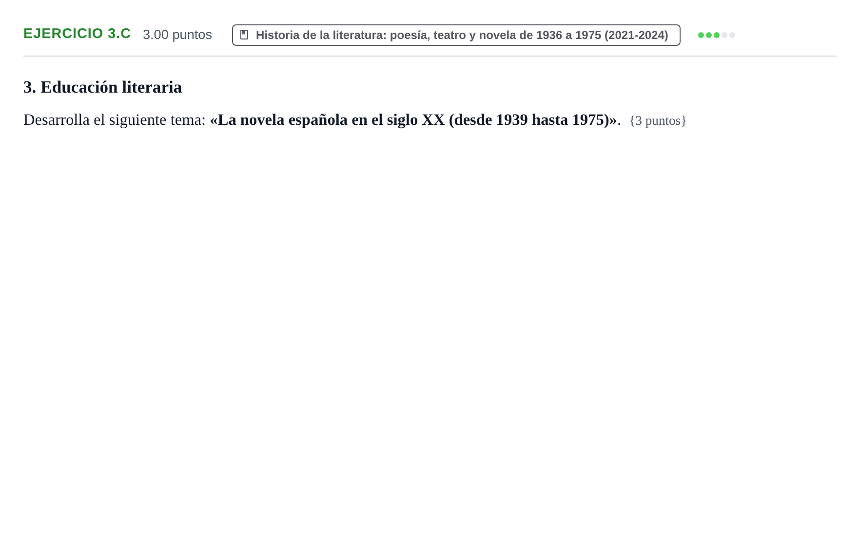 Enunciado: Ejercicio 3.c · Lengua Castellana y Literatura II PAU Murcia Extraordinaria 2022