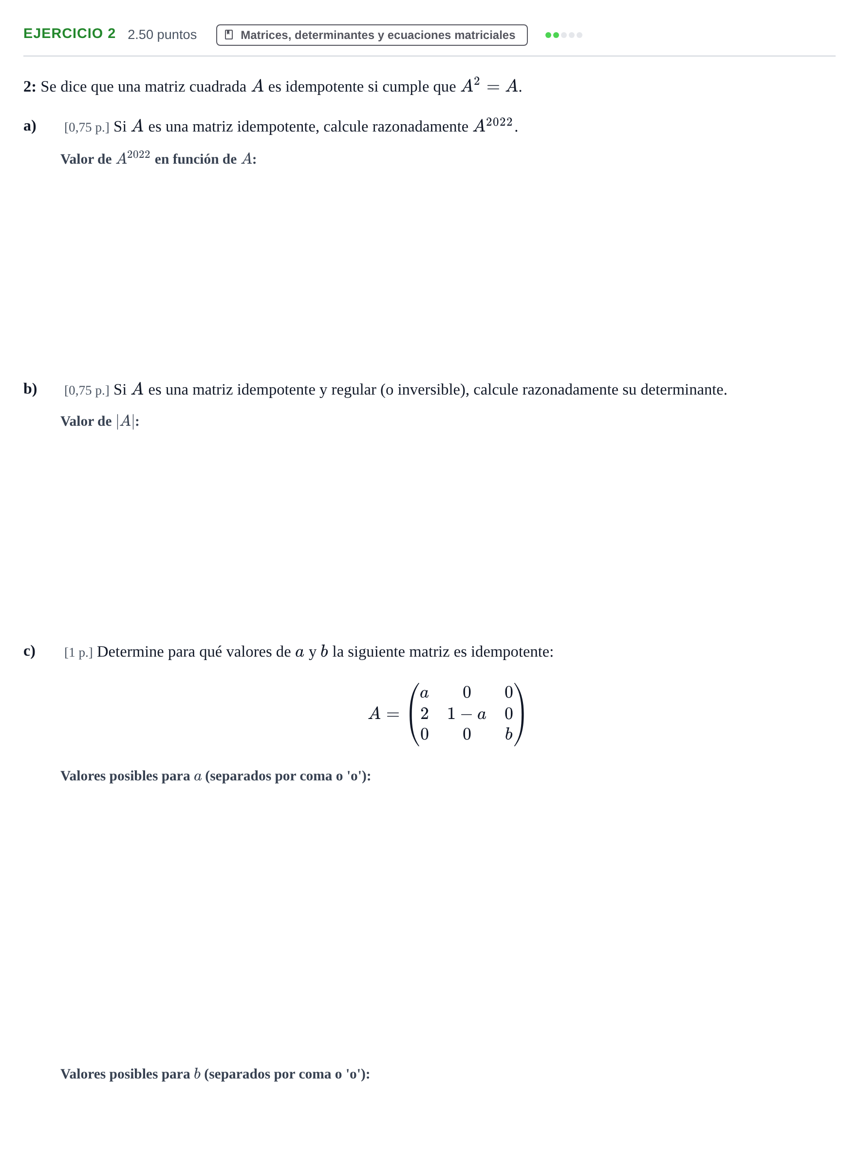 Enunciado: Problema 2 · Matemáticas II PAU Murcia Extraordinaria 2022