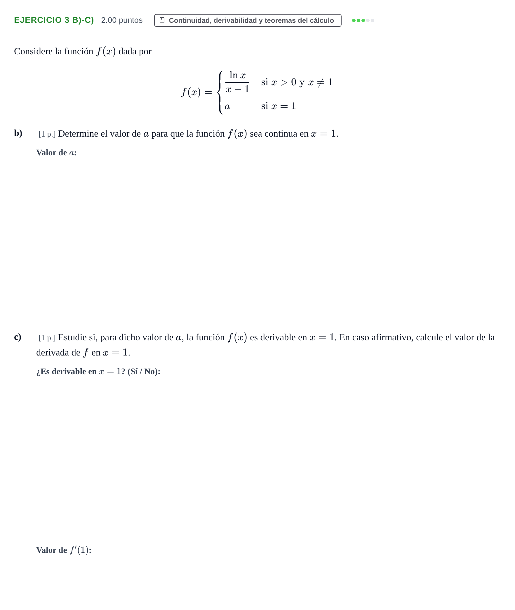Enunciado: Ejercicio 3 b)-c) · Matemáticas II PAU Murcia Extraordinaria 2022