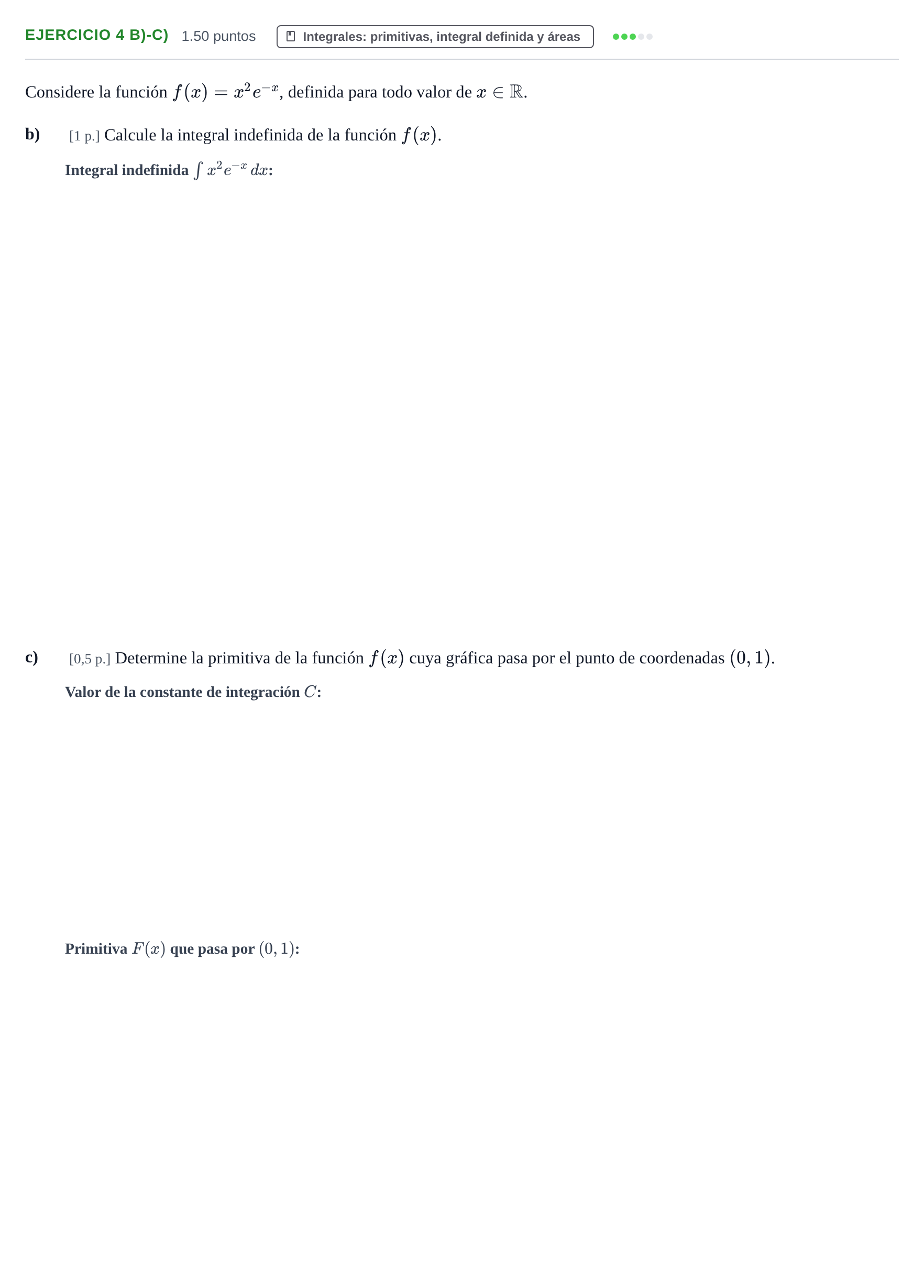 Enunciado: Ejercicio 4 b)-c) · Matemáticas II PAU Murcia Extraordinaria 2022