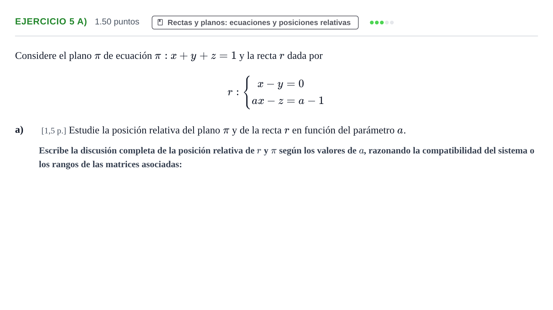 Enunciado: Ejercicio 5 a) · Matemáticas II PAU Murcia Extraordinaria 2022