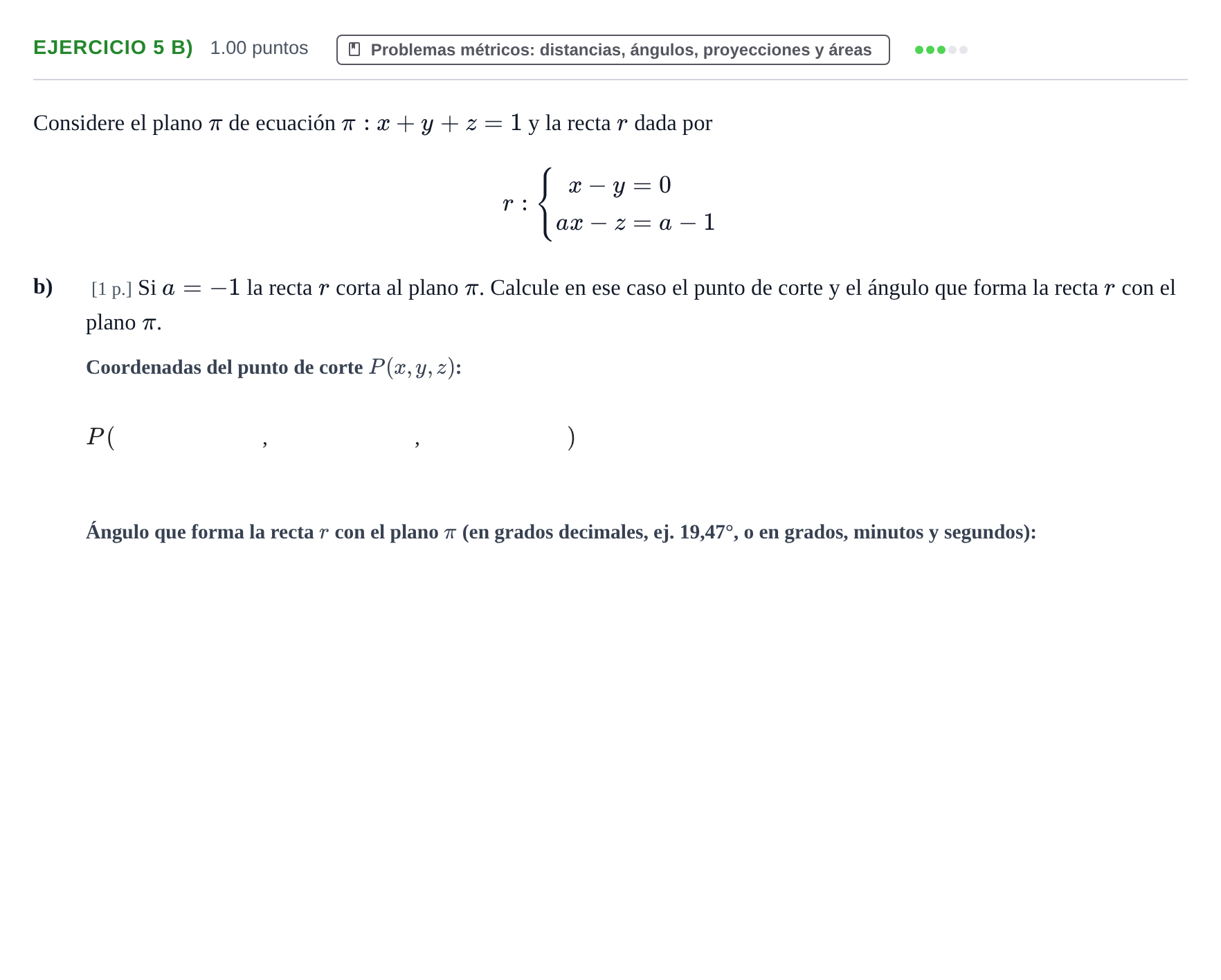 Enunciado: Ejercicio 5 b) · Matemáticas II PAU Murcia Extraordinaria 2022