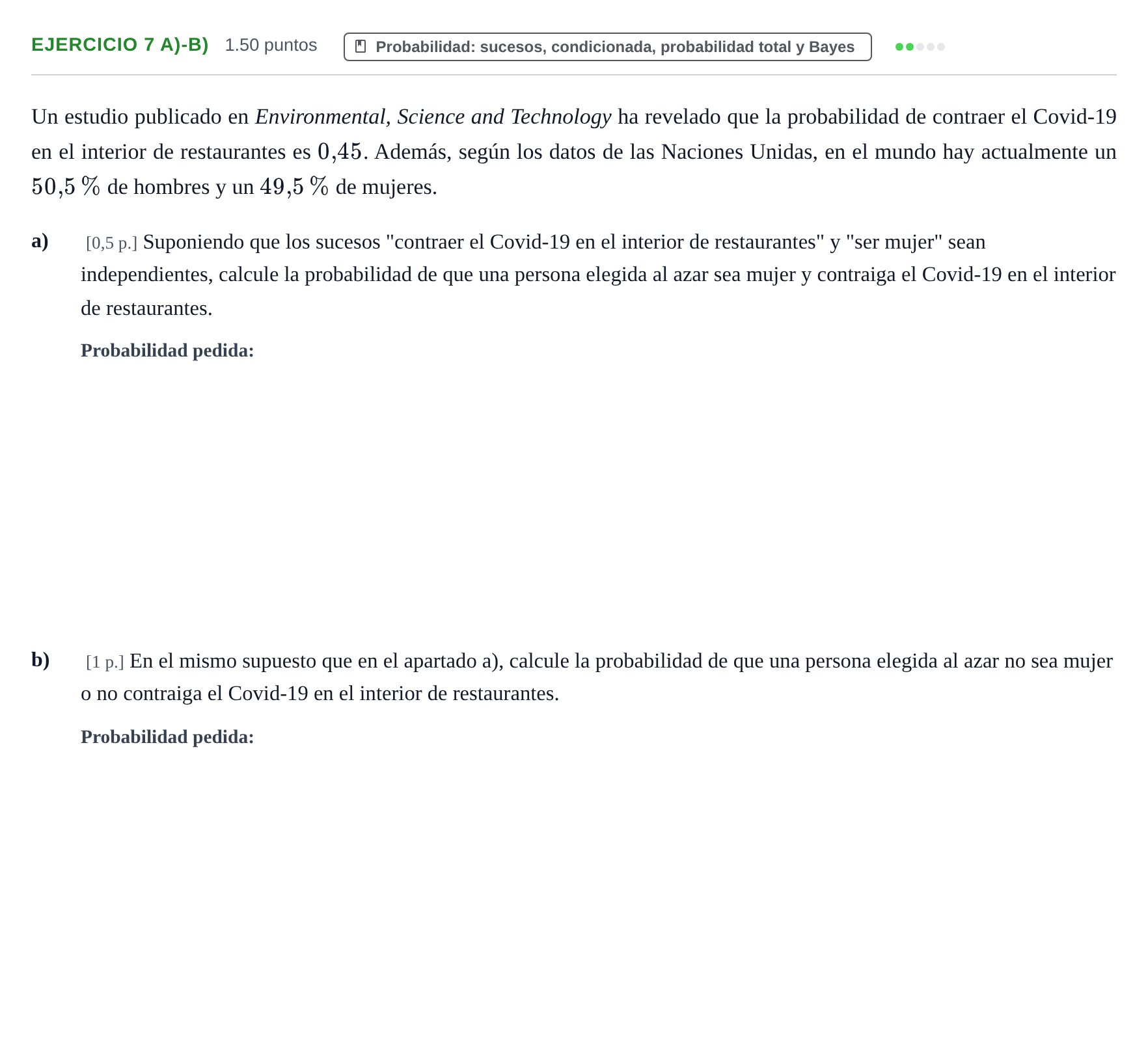 Enunciado: Ejercicio 7 a)-b) · Matemáticas II PAU Murcia Extraordinaria 2022