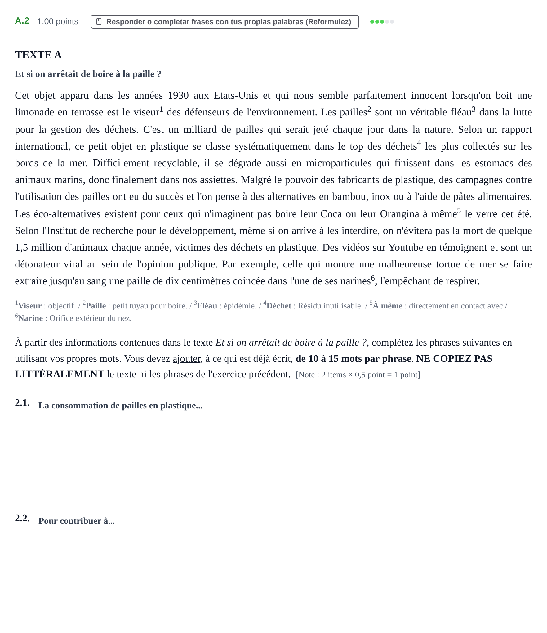 Enunciado: Ejercicio A.2 · Francés PAU Murcia Ordinaria 2021