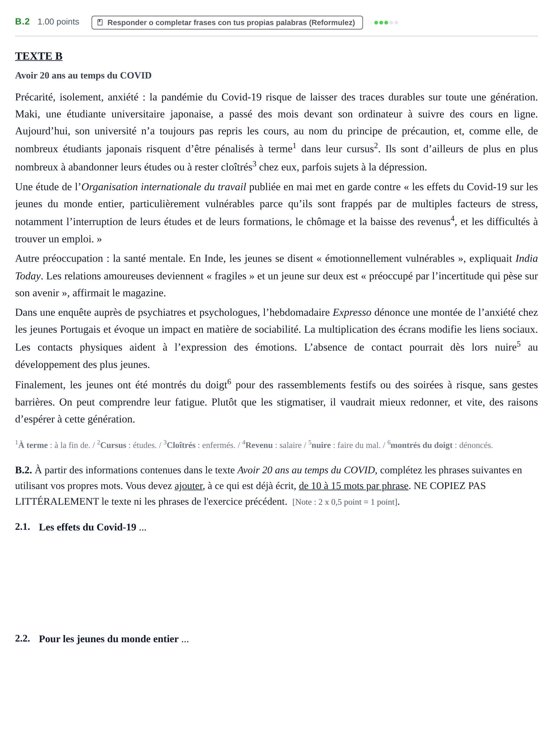 Enunciado: Ejercicio B.2 · Francés PAU Murcia Ordinaria 2021