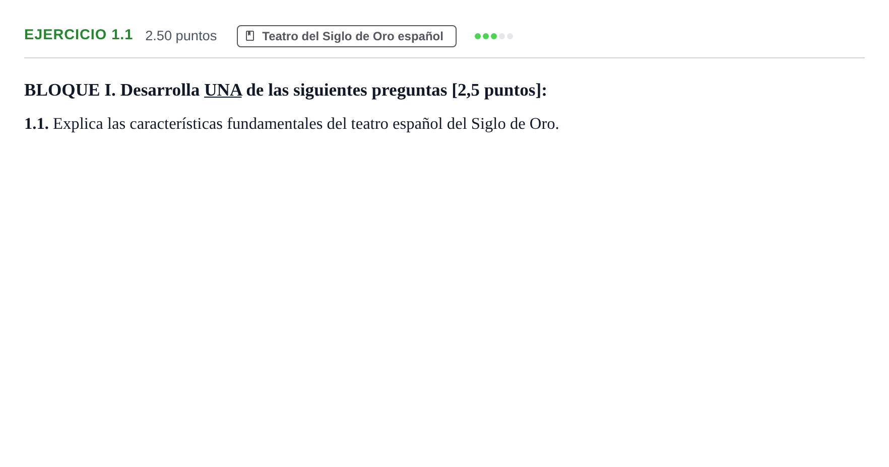 Enunciado: Ejercicio 1.1 · Artes Escénicas PAU Murcia Ordinaria 2021