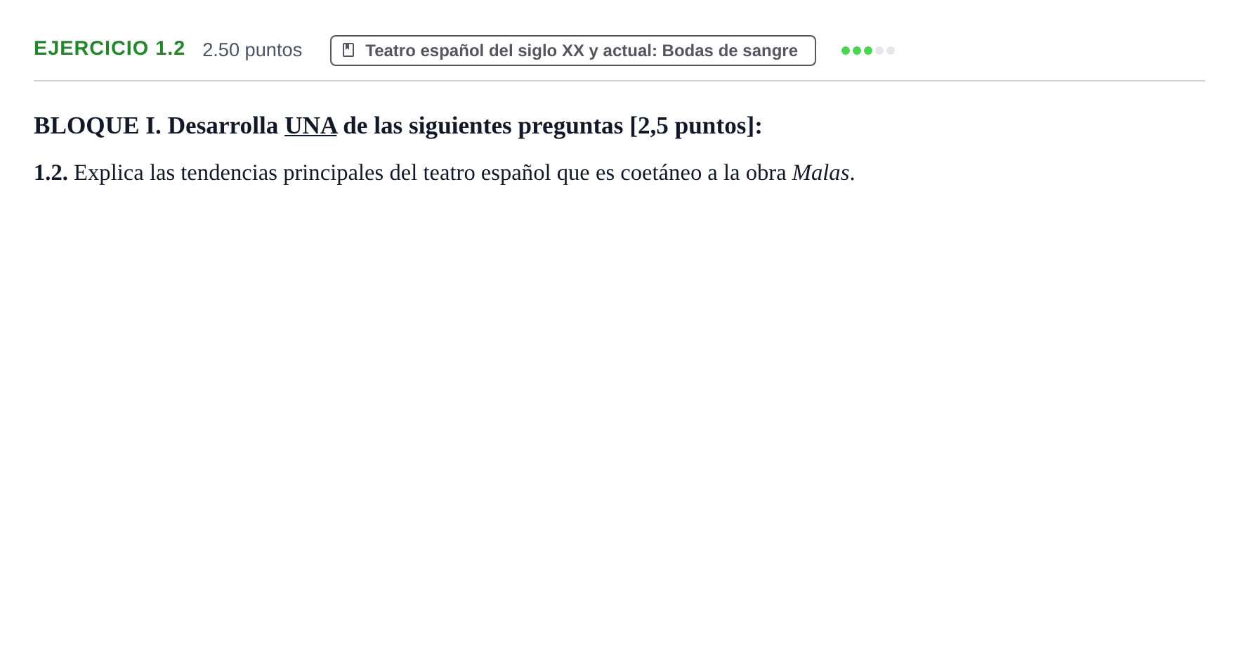 Enunciado: Ejercicio 1.2 · Artes Escénicas PAU Murcia Ordinaria 2021