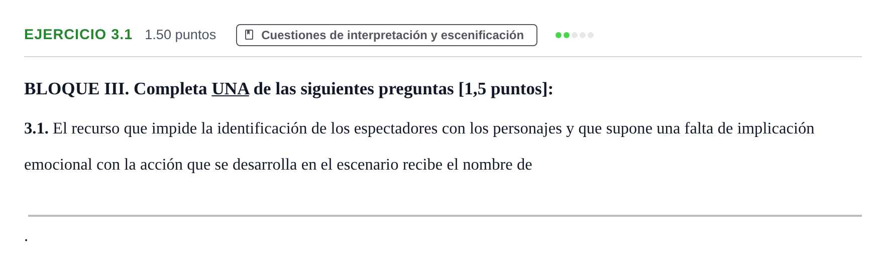 Enunciado: Ejercicio 3.1 · Artes Escénicas PAU Murcia Ordinaria 2021