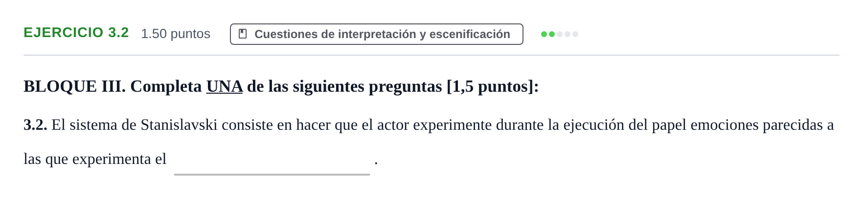 Enunciado: Ejercicio 3.2 · Artes Escénicas PAU Murcia Ordinaria 2021