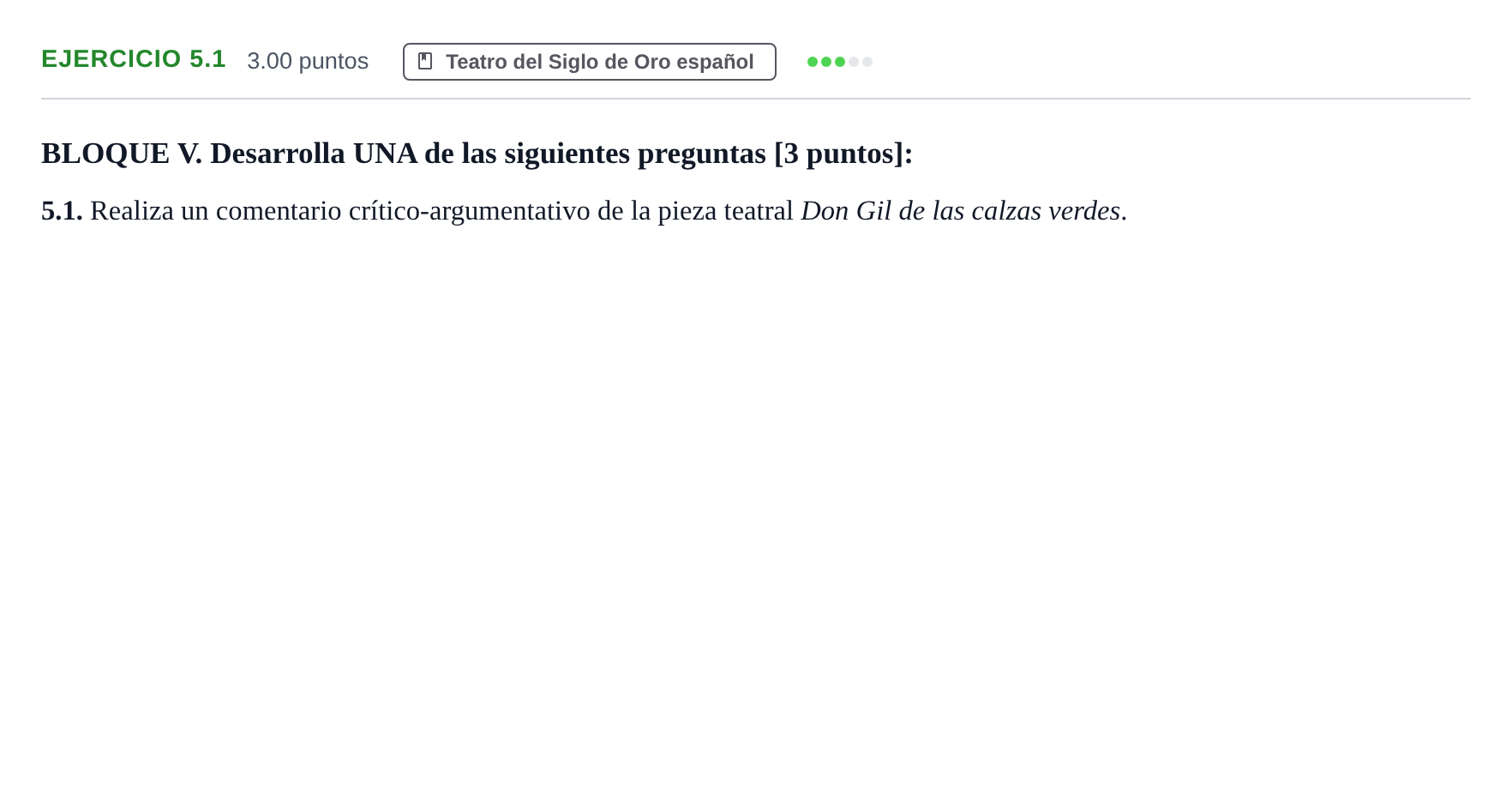 Enunciado: Ejercicio 5.1 · Artes Escénicas PAU Murcia Ordinaria 2021