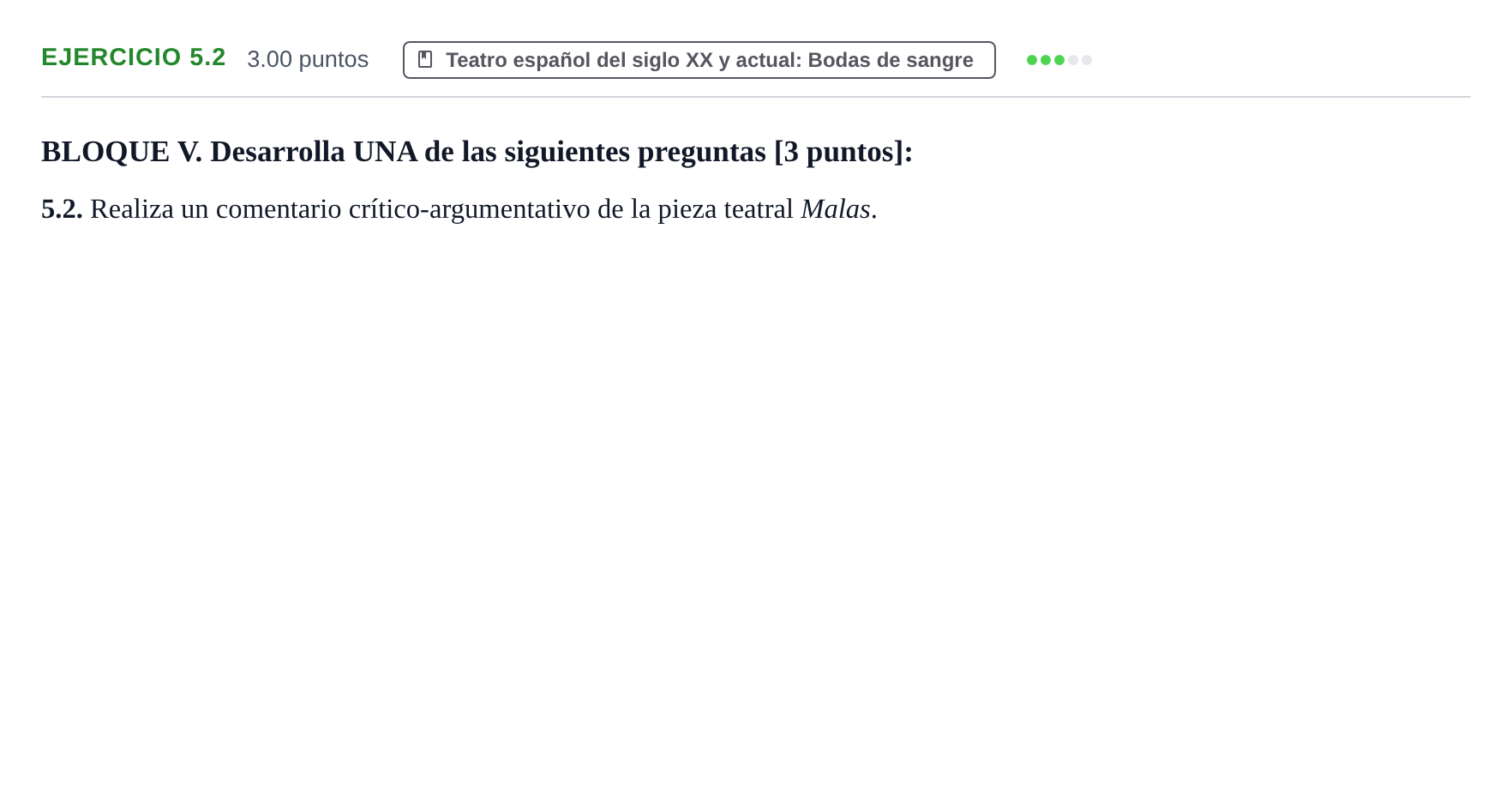 Enunciado: Ejercicio 5.2 · Artes Escénicas PAU Murcia Ordinaria 2021