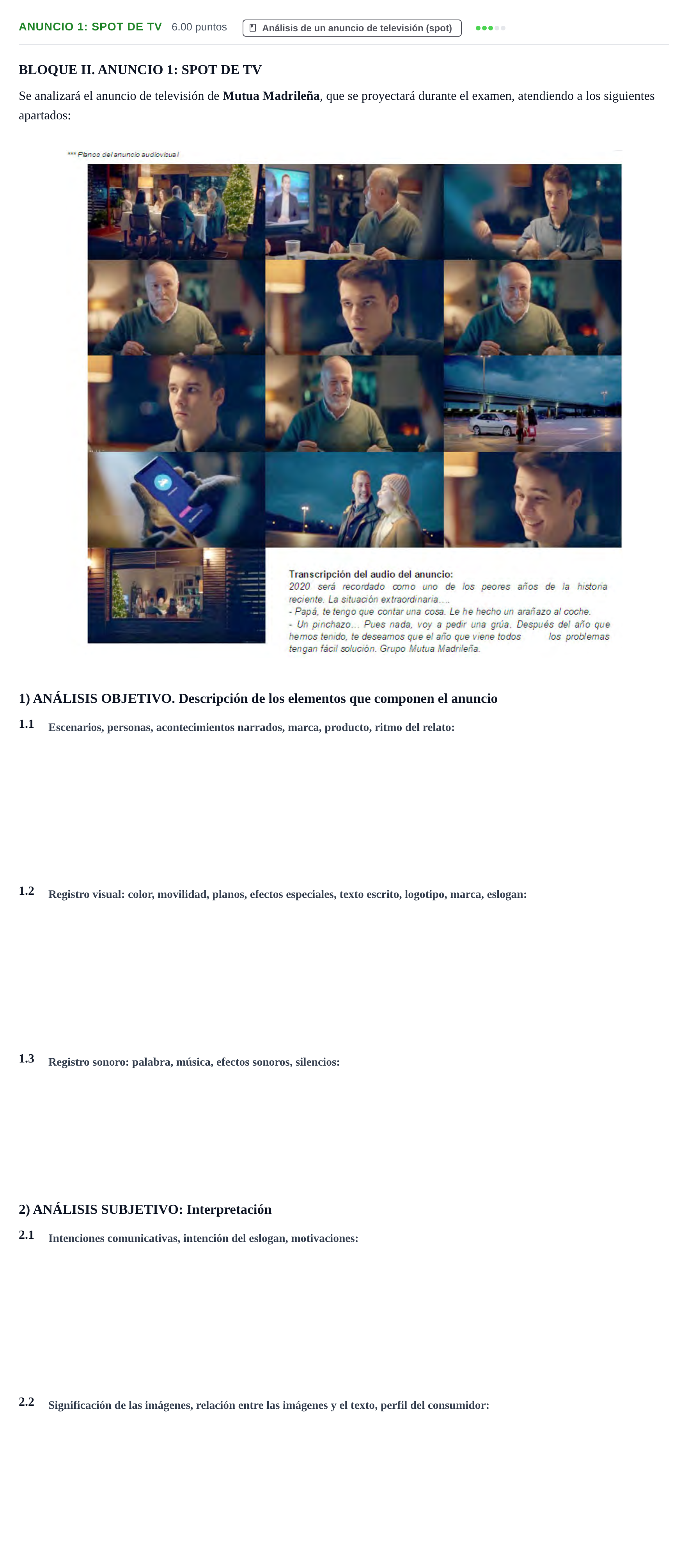 Enunciado: Ejercicio Anuncio 1: Spot de TV · Cultura Audiovisual II PAU Murcia Ordinaria 2021
