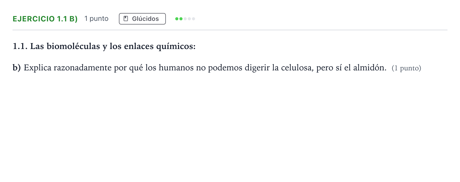 Enunciado: Ejercicio 1.1 b) - Glúcidos · Biología PAU Murcia Ordinaria 2021