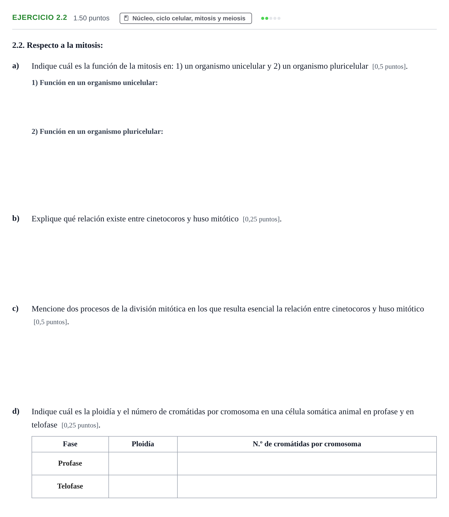 Enunciado: Ejercicio 2.2 · Biología PAU Murcia Ordinaria 2021