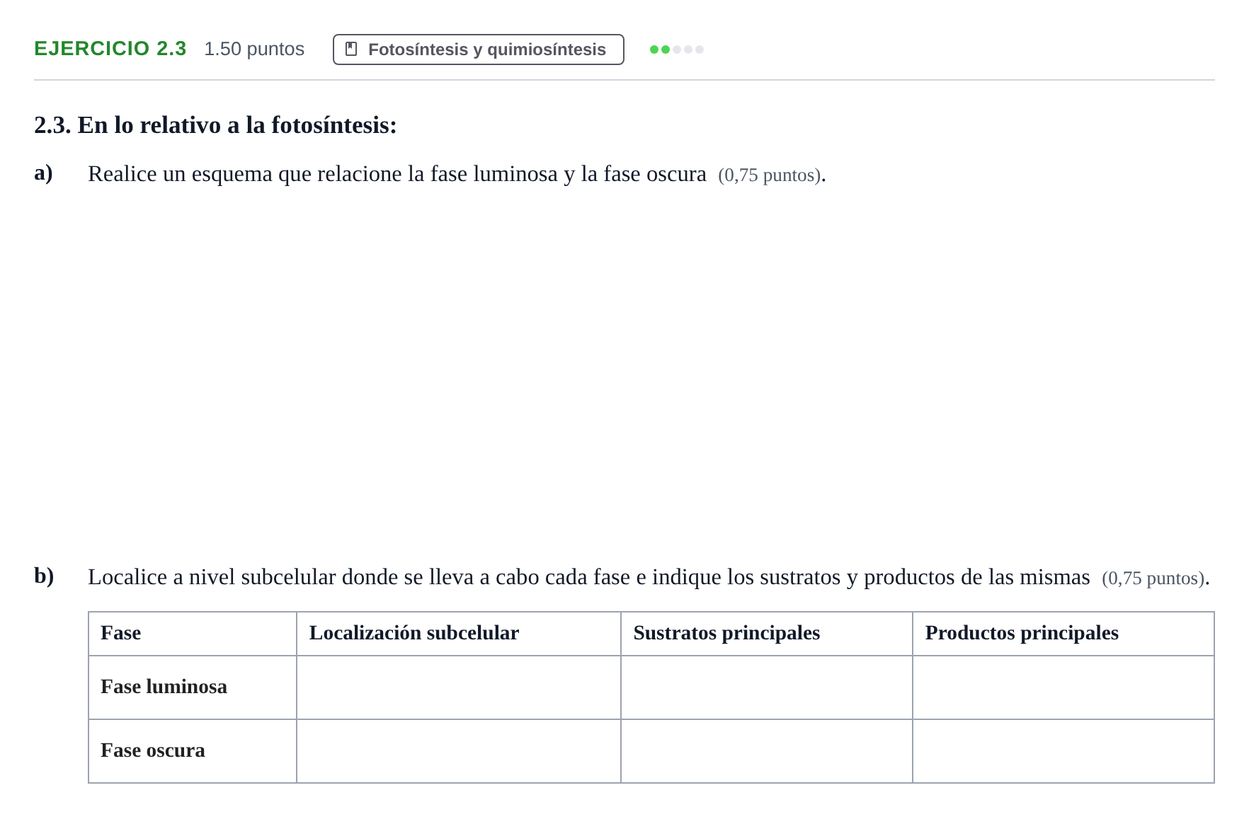 Enunciado: Ejercicio 2.3 · Biología PAU Murcia Ordinaria 2021