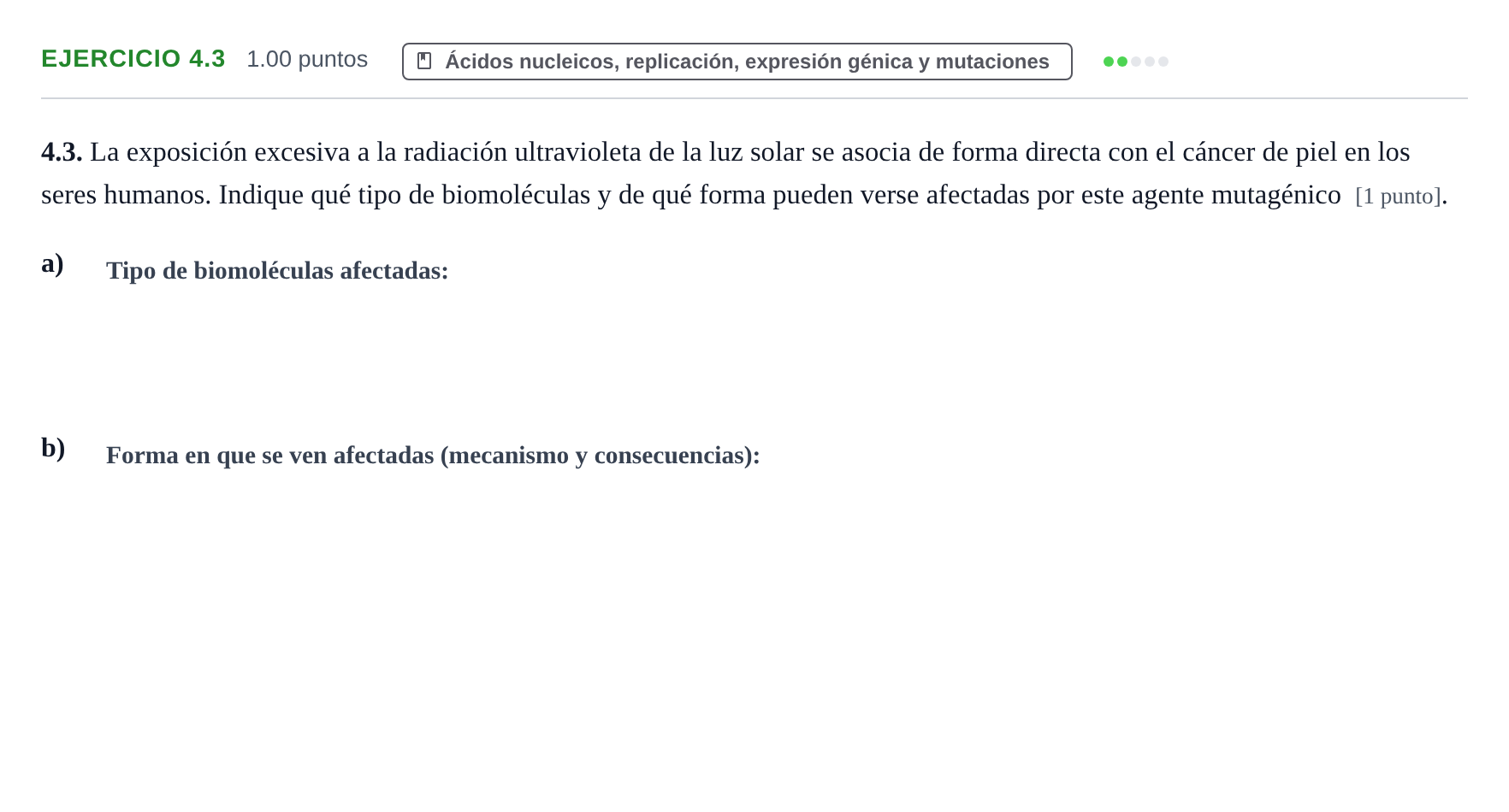 Enunciado: Ejercicio 4.3 · Biología PAU Murcia Ordinaria 2021