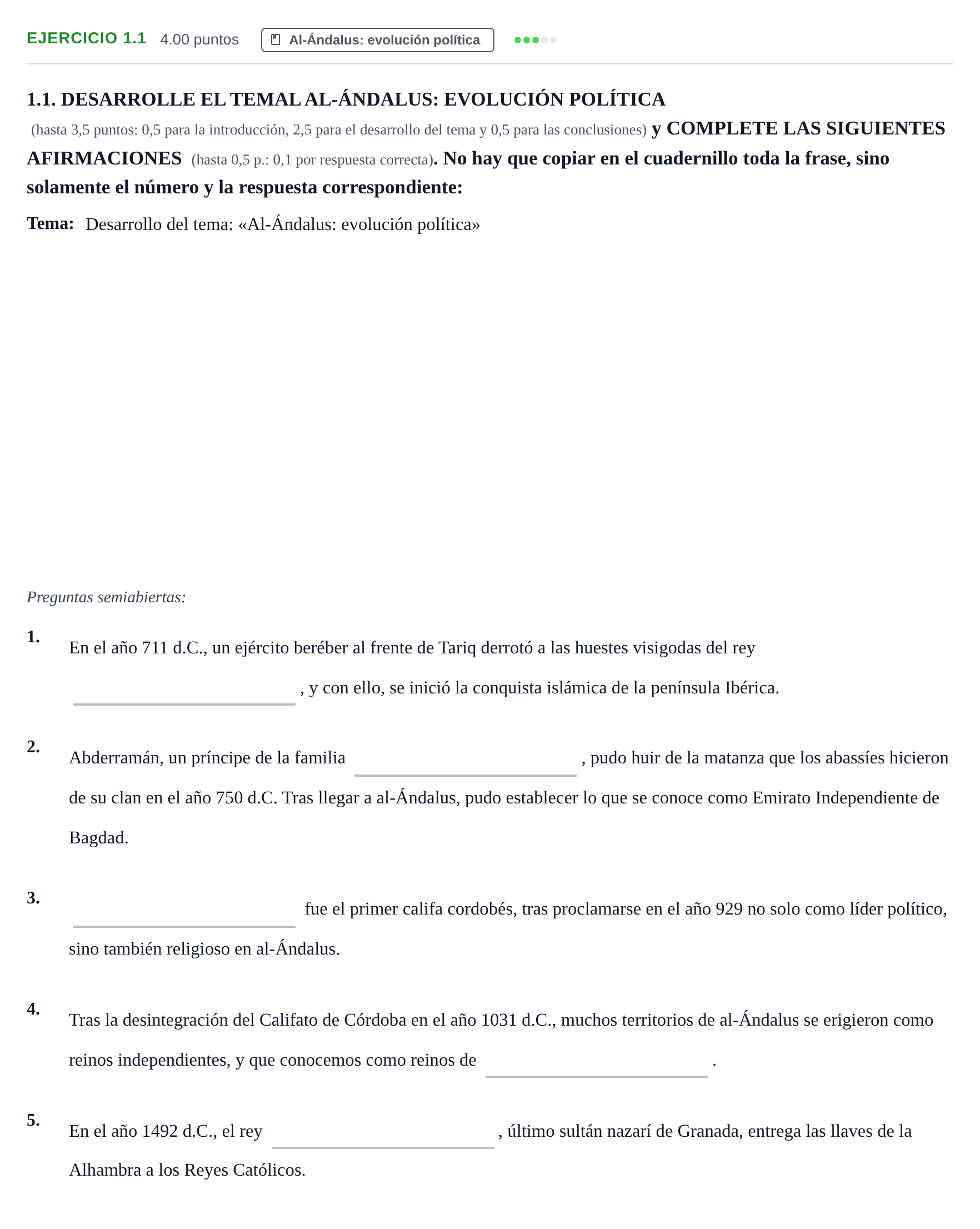 Enunciado: Ejercicio 1.1 · Historia de España PAU Murcia Ordinaria 2021