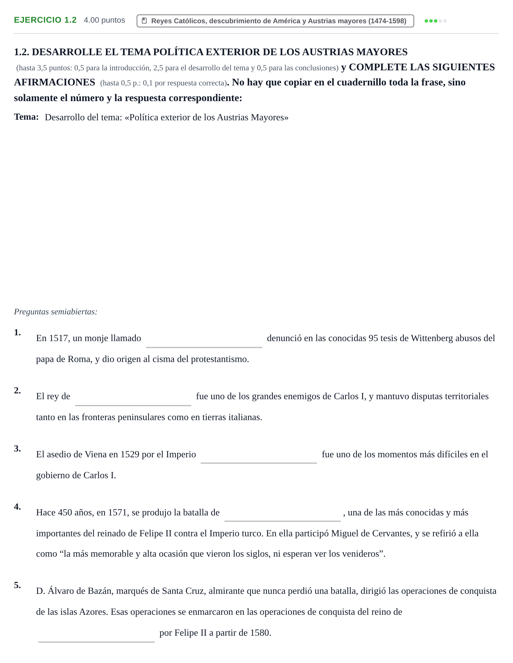 Enunciado: Ejercicio 1.2 · Historia de España PAU Murcia Ordinaria 2021
