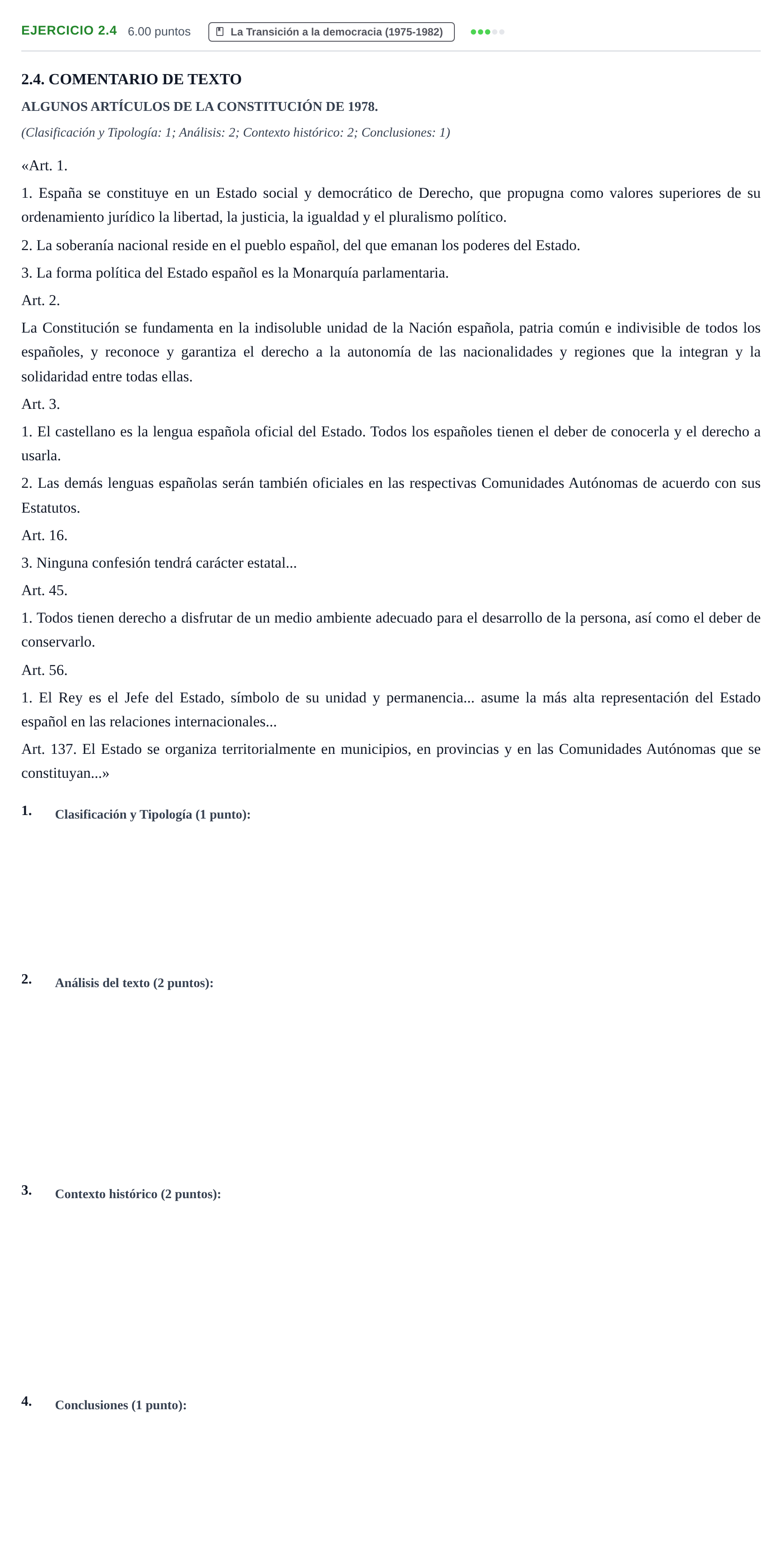 Enunciado: Ejercicio 2.4 · Historia de España PAU Murcia Ordinaria 2021
