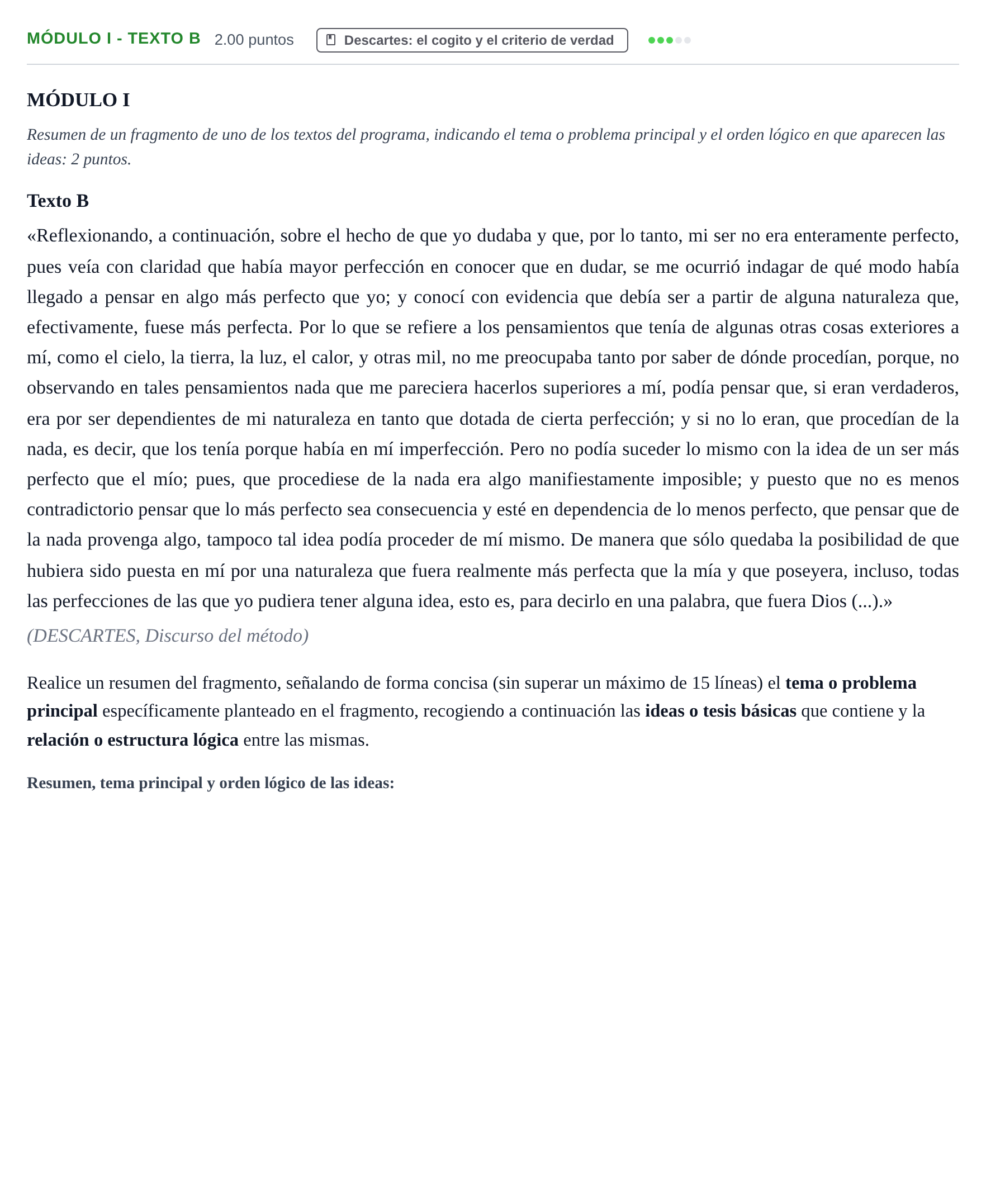 Enunciado: Ejercicio Módulo I - Texto B · Historia de la Filosofía PAU Murcia Ordinaria 2021