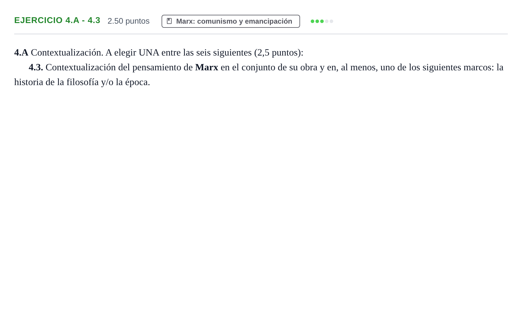 Enunciado: Ejercicio 4.A - 4.3 · Historia de la Filosofía PAU Murcia Ordinaria 2021
