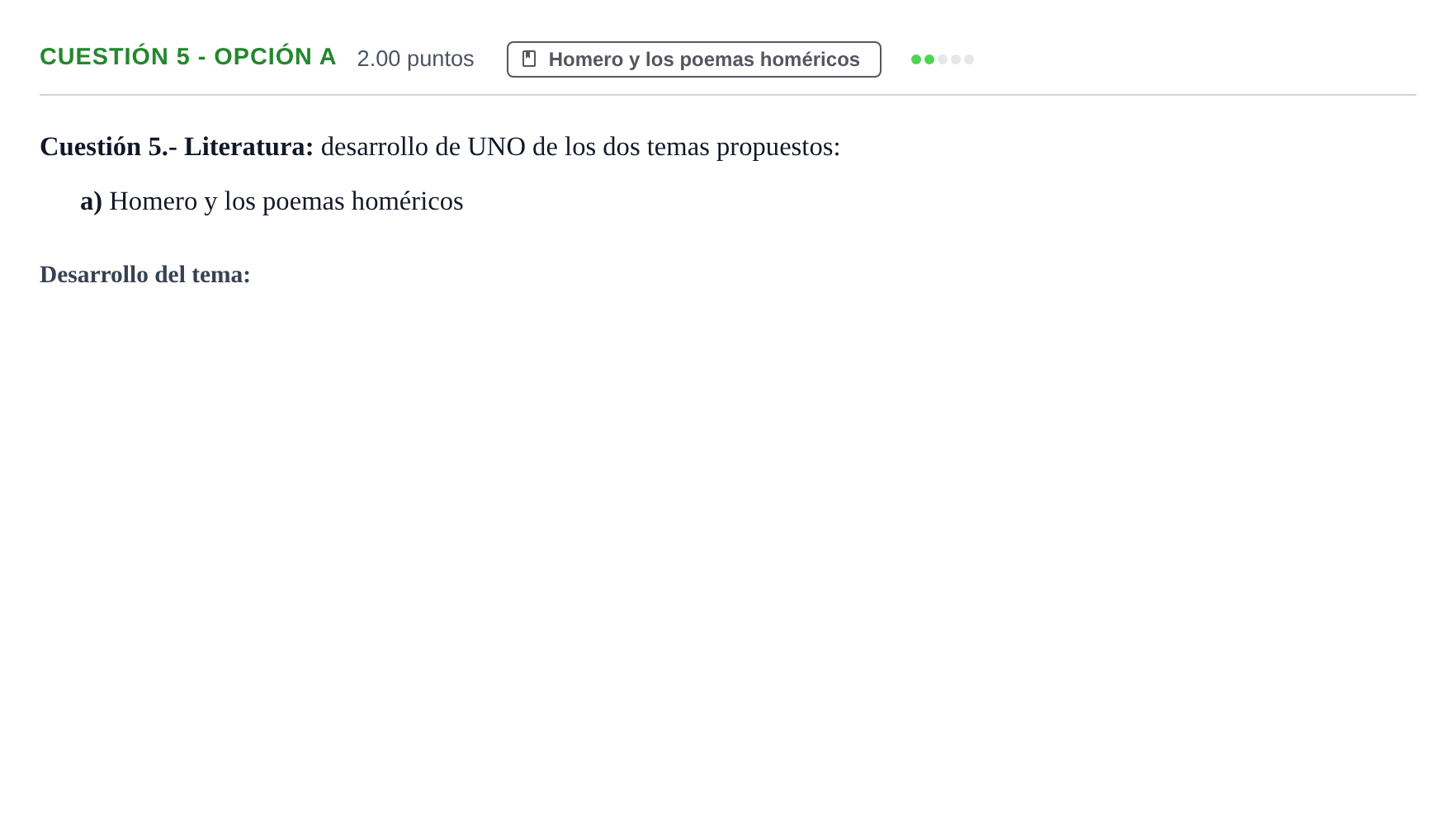 Enunciado: Cuestión 5 - Opción a · Griego II PAU Murcia Ordinaria 2021