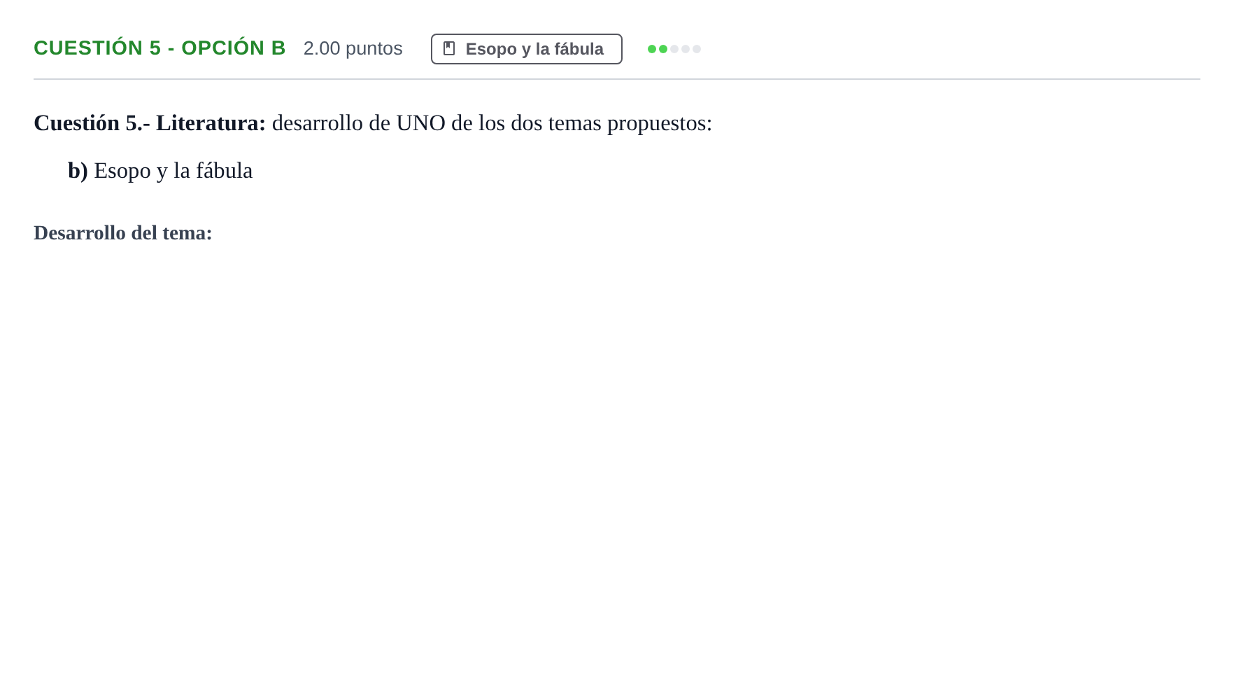 Enunciado: Cuestión 5 - Opción b · Griego II PAU Murcia Ordinaria 2021