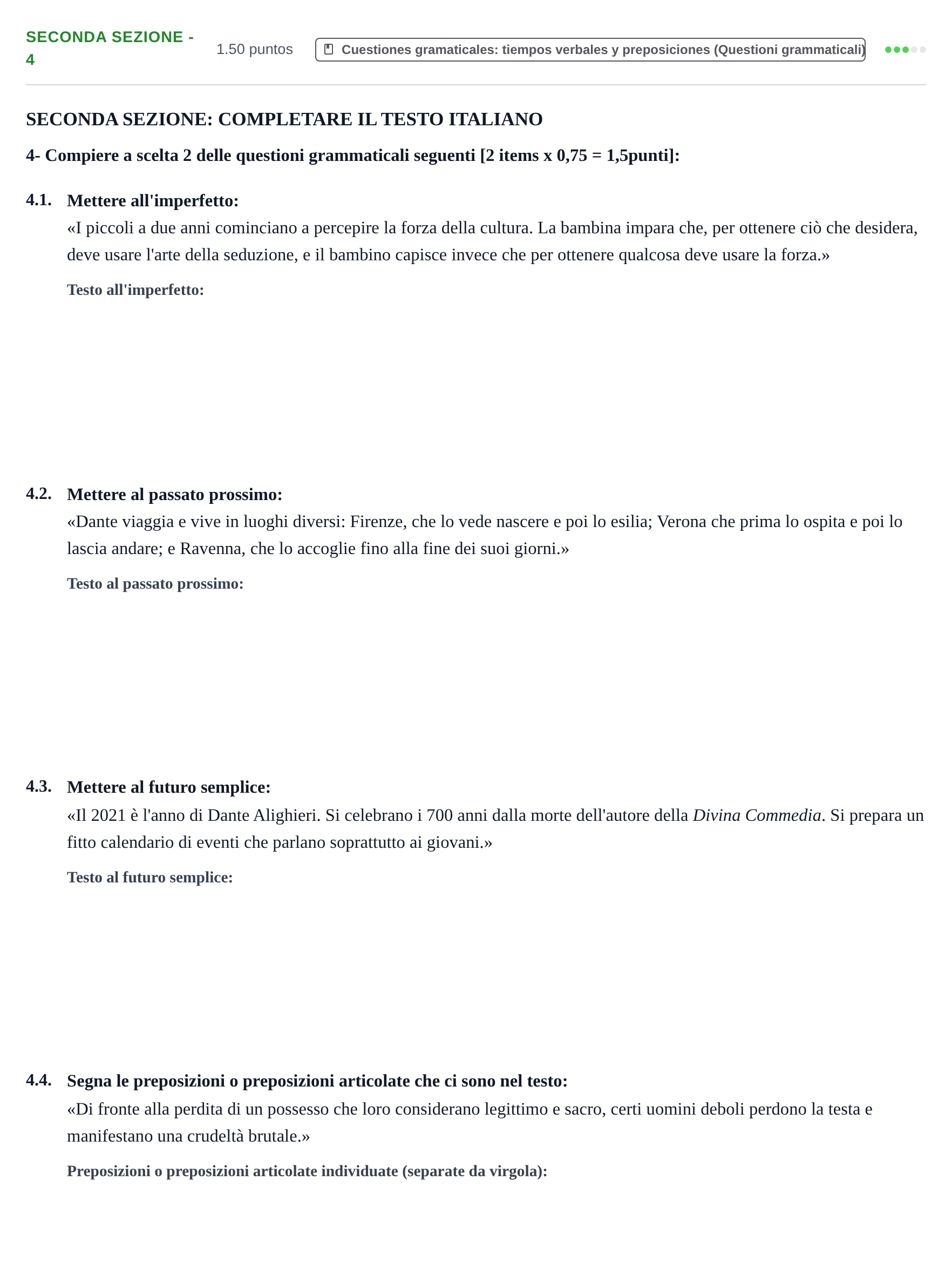 Enunciado: Ejercicio Seconda Sezione - 4 · Italiano PAU Murcia Ordinaria 2021