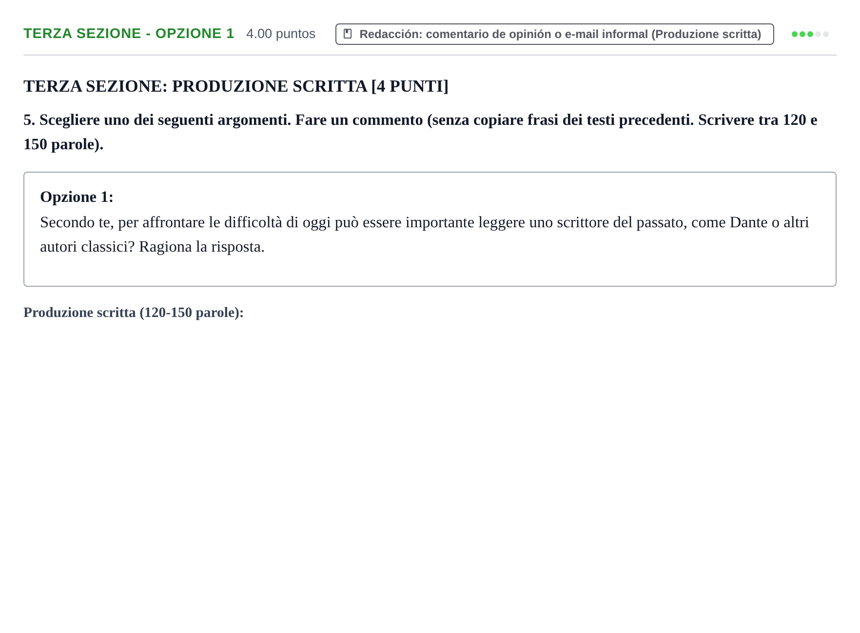 Enunciado: Ejercicio Terza Sezione - Opzione 1 · Italiano PAU Murcia Ordinaria 2021