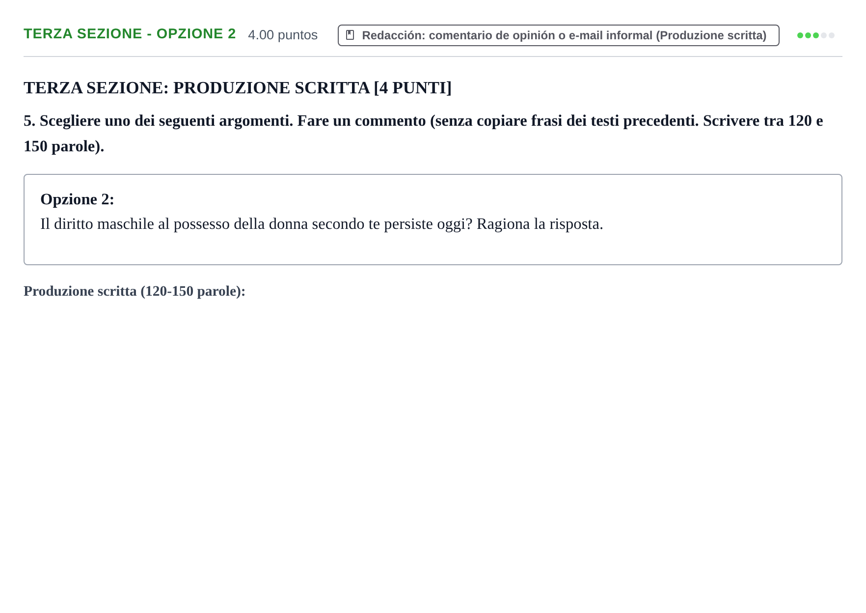Enunciado: Ejercicio Terza Sezione - Opzione 2 · Italiano PAU Murcia Ordinaria 2021